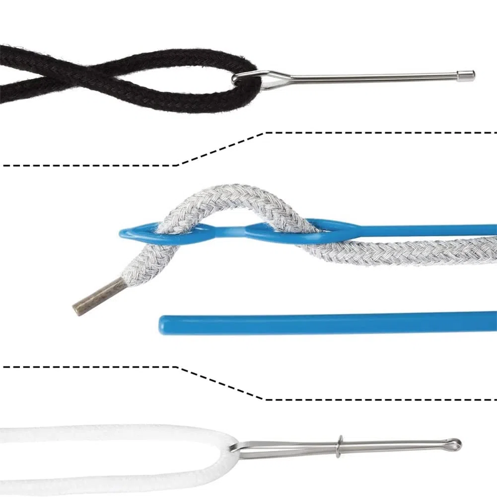 8 piezas de enhebrador de cordón, herramientas de repuesto de cordón, kit de bucle de costura, herramienta de repuesto para cinturones de tela, tiras, accesorios de tejer