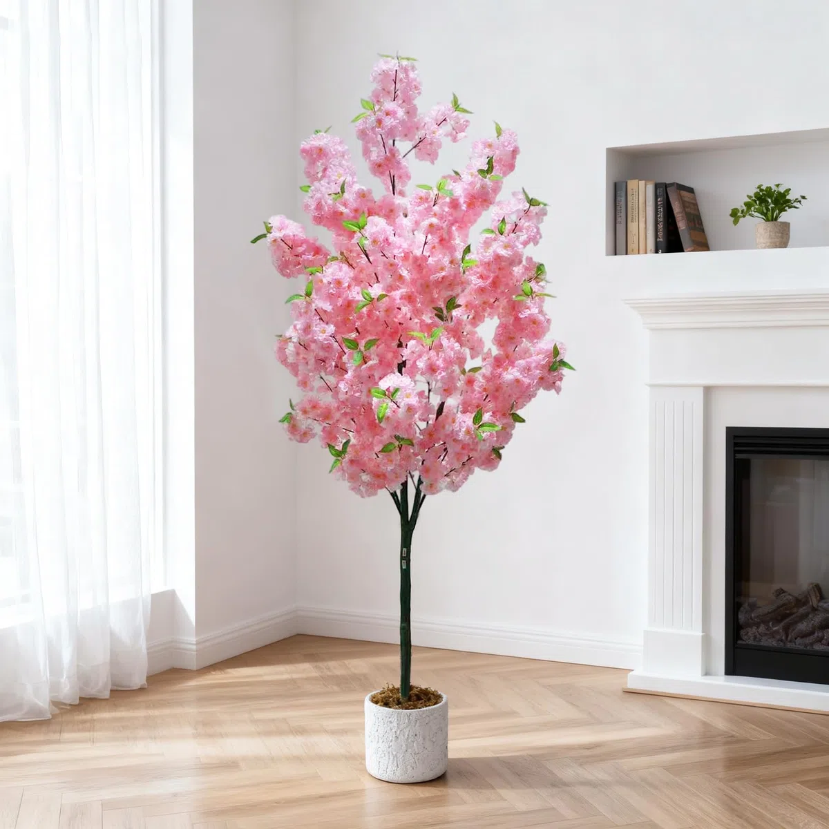 Árbol de cerezo artificial de 180 cm con flores rosa en maceta blanca, árbol de PVC y fibra textil para interior y exterior - Decoración para el hogar, oficina, bodas, fiestas | Árbol Sakura sin