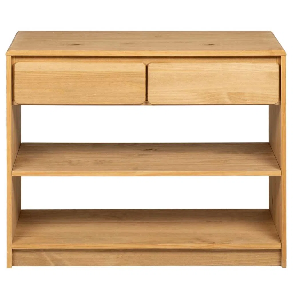 Mesa consola clásica de madera de pino en imitación de roble con espacio de almacenamiento, mesa consola 89