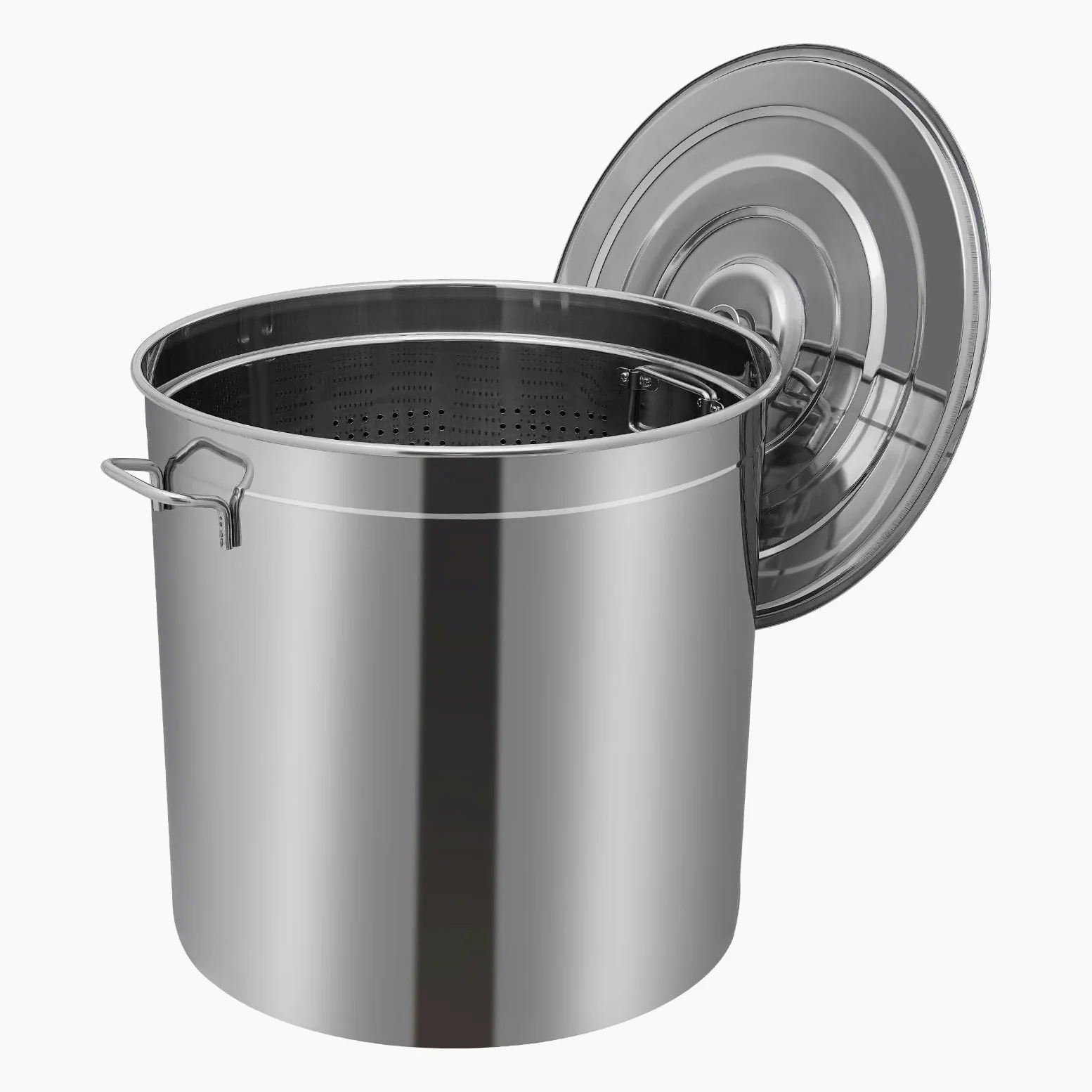 Olla de 100 L con tapa de acero inoxidable 49,5 x 49,5 x 50 cm con tapa y cesta, olla para cocinar al vapor, cocinar, freír