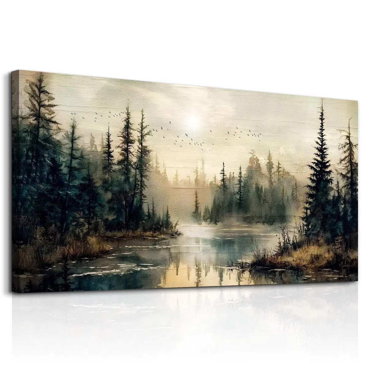 JHHUAMO Cuadros Decorativos Bosque Paisaje Sala Dormitorio 59x119 cm | Motivo y Río Neblina, Artesanía Exquisita, Material de Calidad, Impresión Hd, Instalación Sencilla, Uso Polivalente