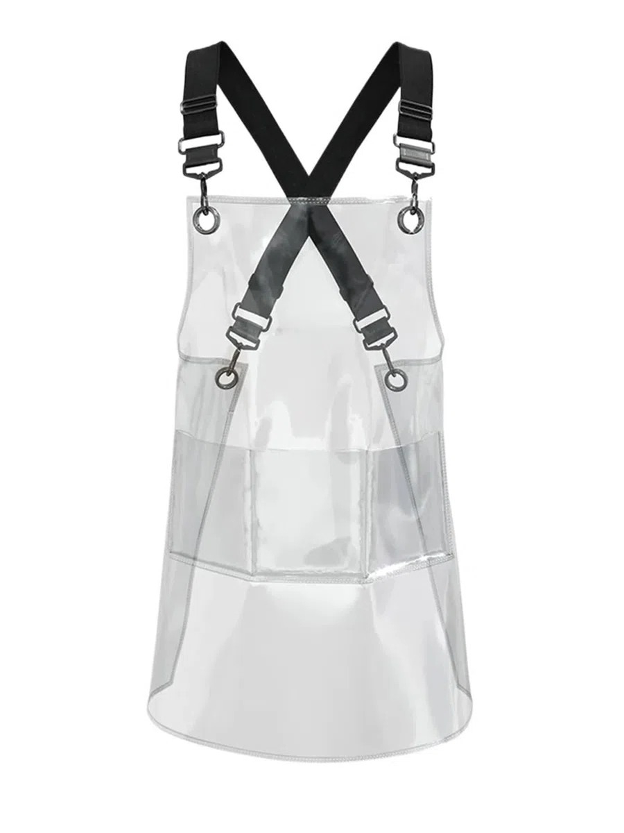 Delantal De Cocina Delantales de Chef Transparentes con 3 Bolsillos, Impermeables, for Cocina, peluquería, salón de uñas, Delantal Uniforme for Hombre y Mujer(Black,60cm)