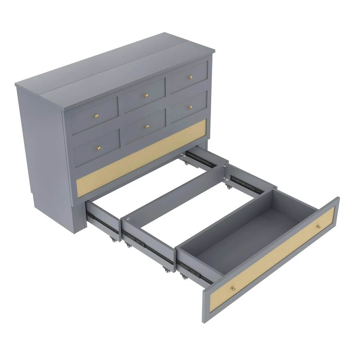 Cama Armario, 140 x 200, Móvil Armario Cama con Cajones en el Extremo de la Cama y Estante en la cabecera de la Cama con USB y Enchufe Cama con Plataforma Convertible, Sin Colchón (Gris)