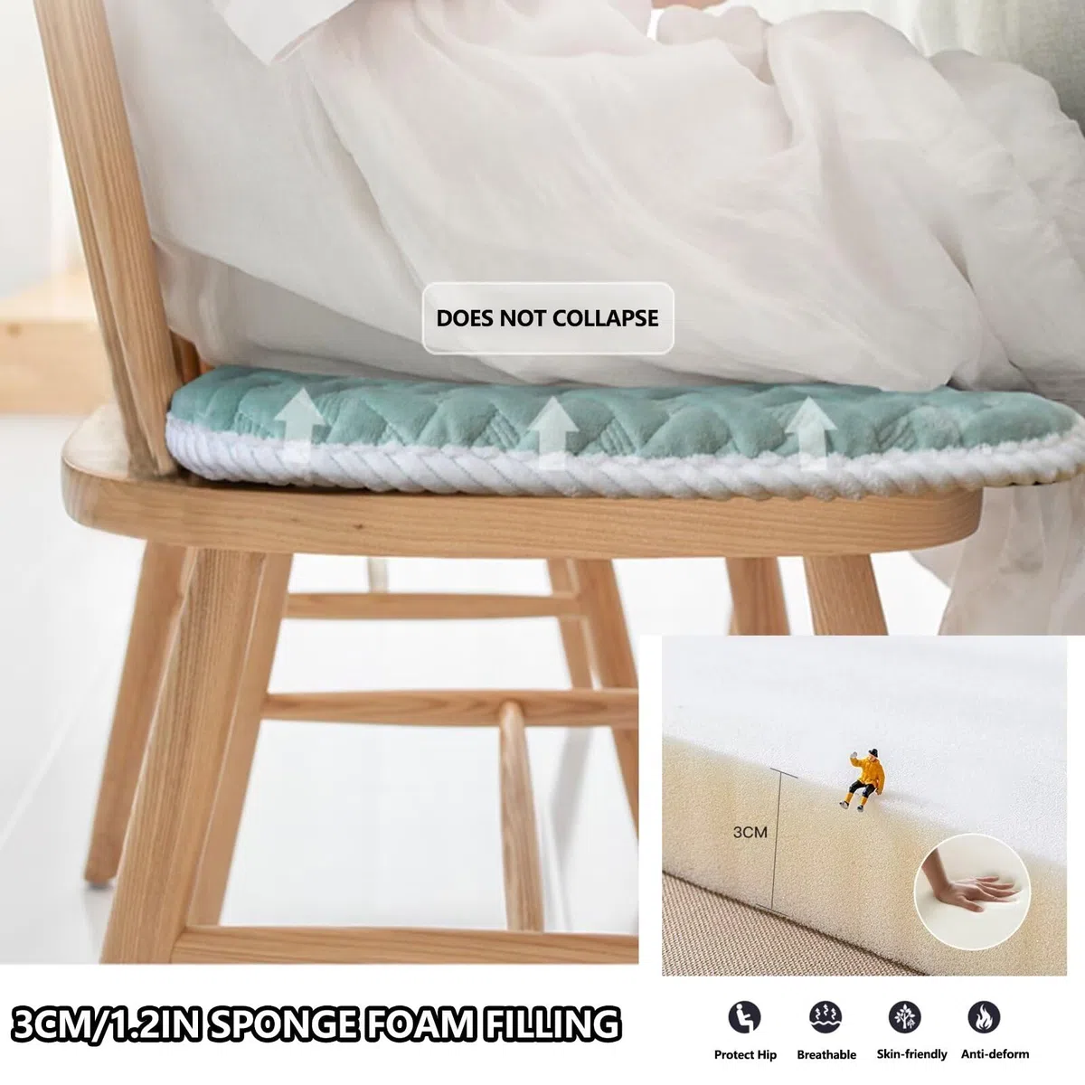 Juego de 6 cojines trapezoidales para sillas de cocina, fundas extraíbles de terciopelo con cierre de cremallera, cojines de asiento antracita cálida para sillas de comedor