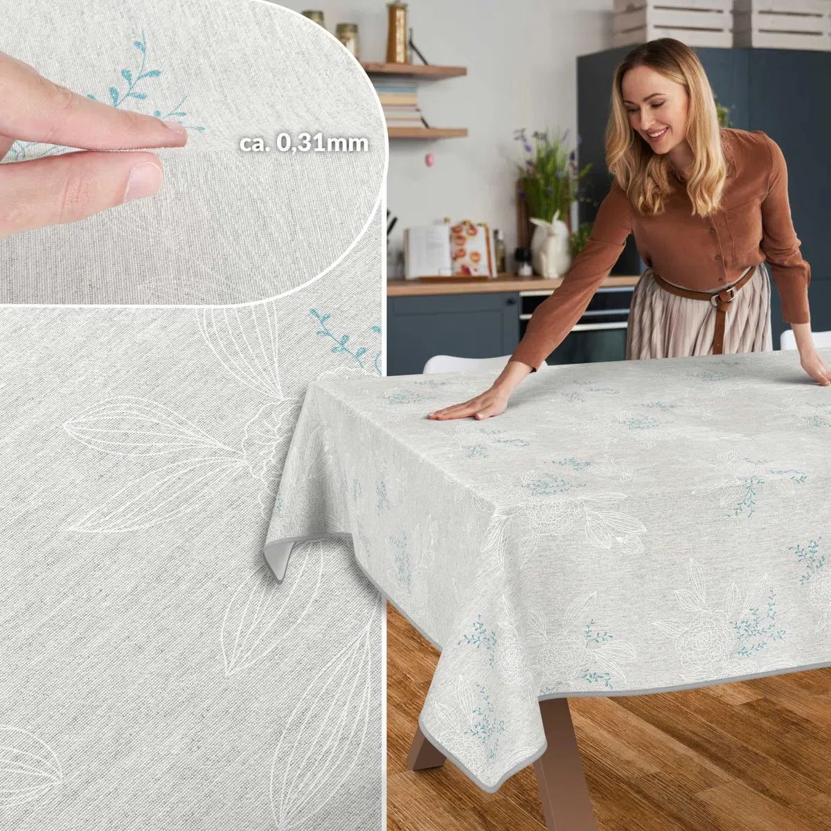 ANRO Mantel de Mesa Tela 70% Algodón 30% Poliéster | Japondi Gris | Rectangular Oval Redondo | Fácil Limpieza 180x140 cm