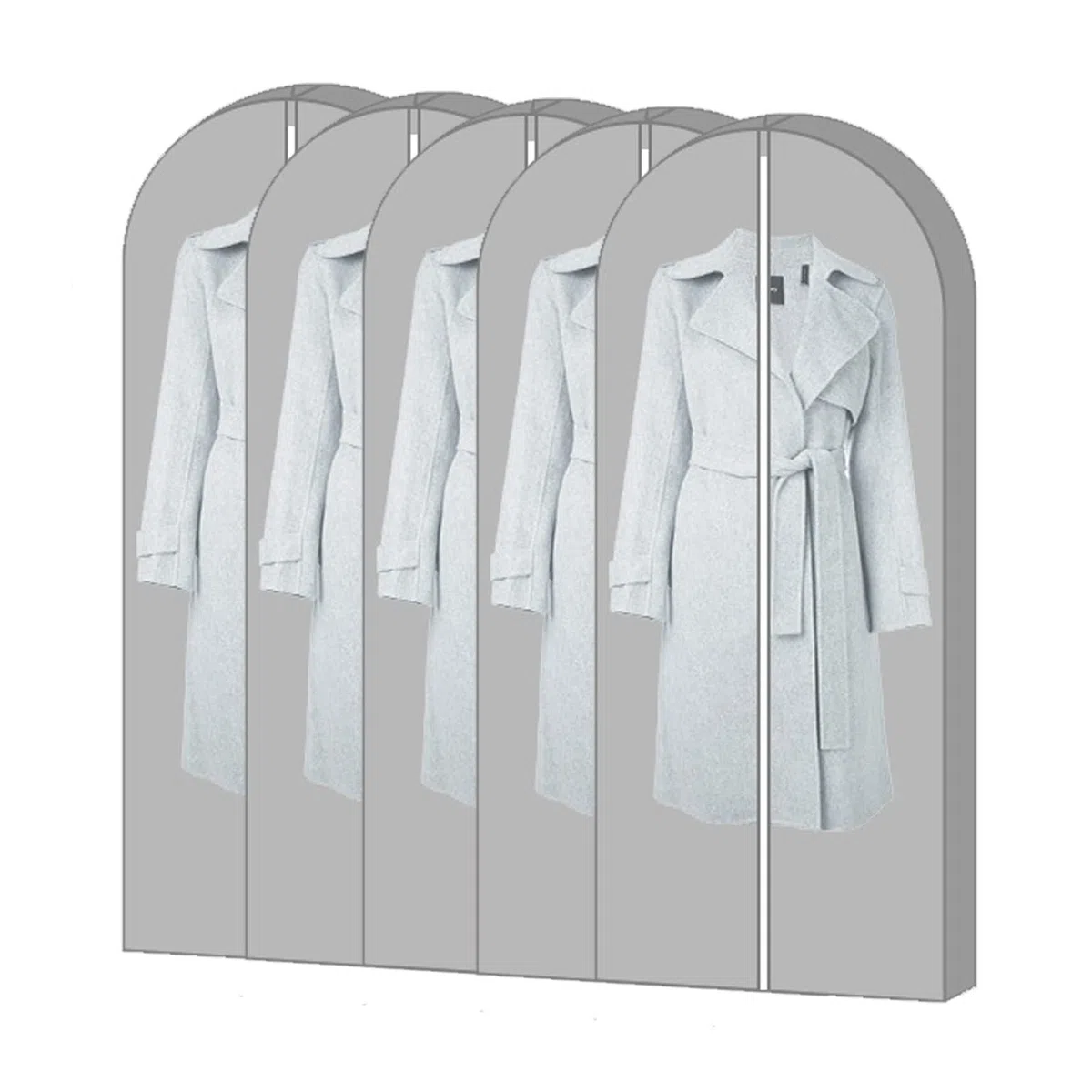 Paquete de 5 fundas largas para vestidos, bolsas para abrigos impermeables a prulera, fundas para ropa lavables y transpirables, bolsas para trajes translúcidas,Grey-100x60cm (Grey 100x60cm)