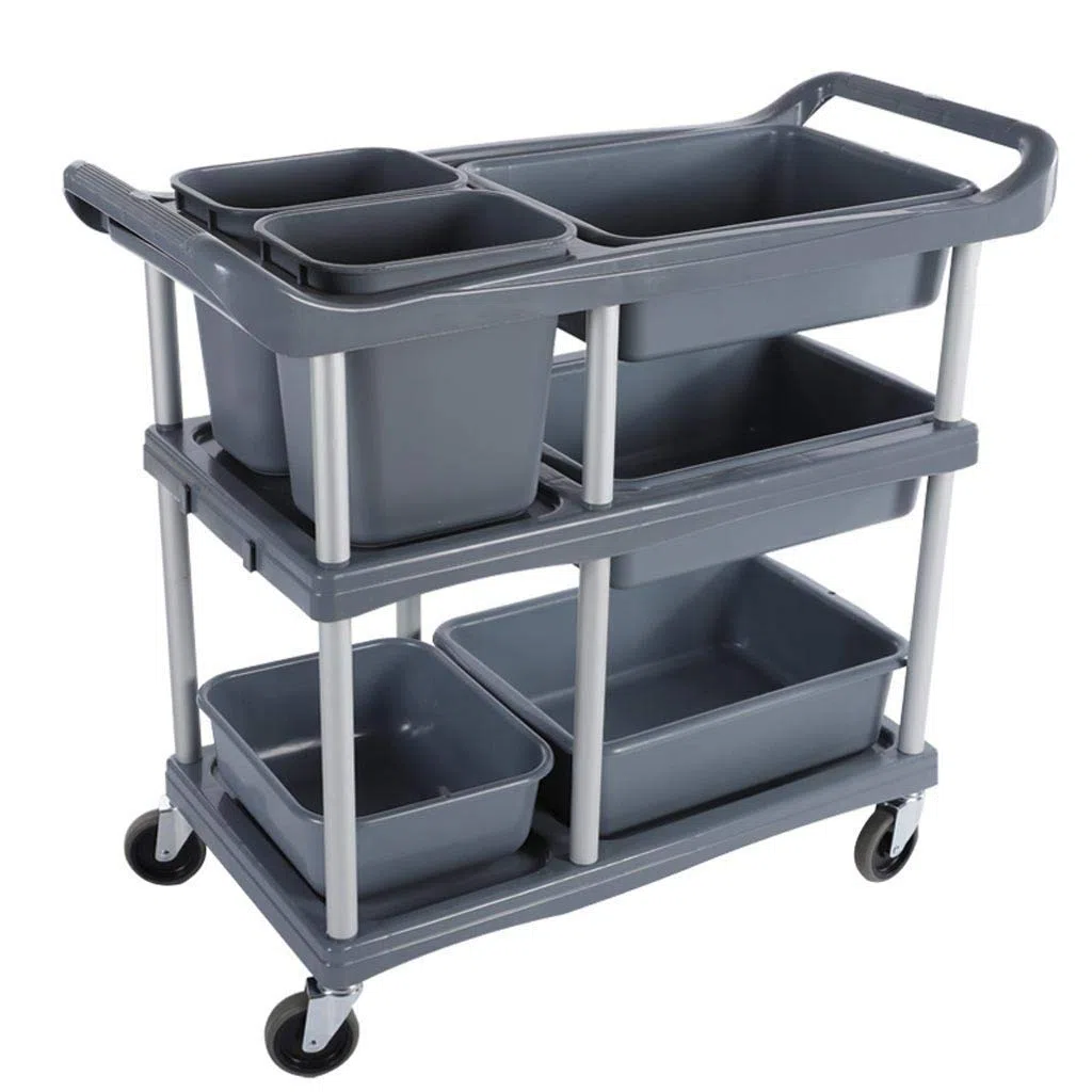 Carrito de recogida de platos multifunción de 3 niveles, carrito de servicio de platos de polipropileno, carrito de cocina eficiente para un fácil transporte de platos