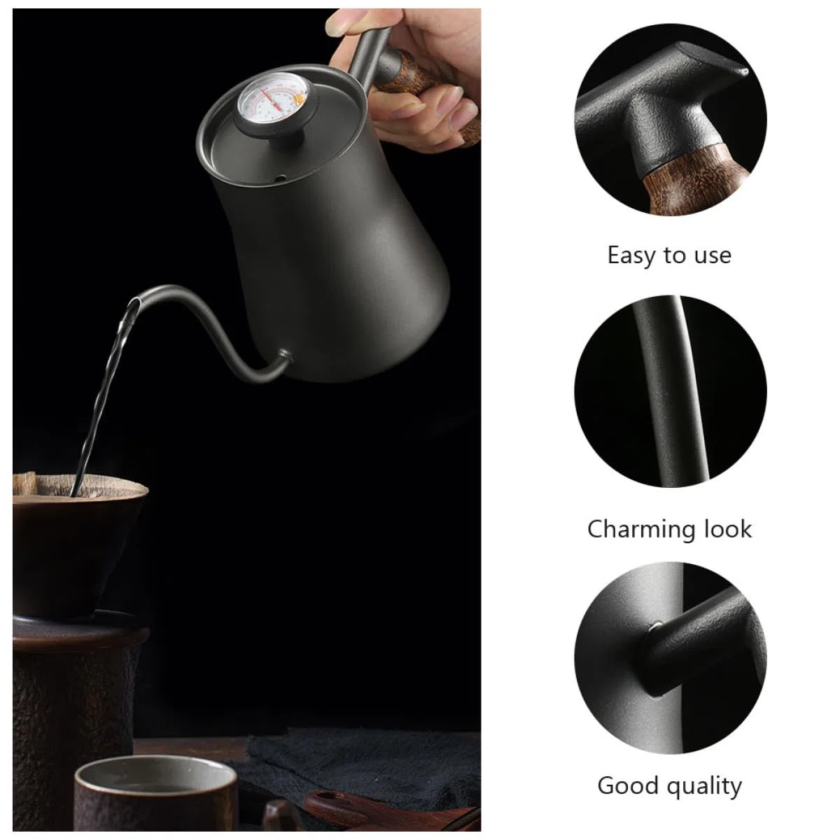 Milisten Tetera y Diseño Chic de 550 Ml Filtro de Goteo de Acero Inoxidable Mango Ergonómico para Infusiones de Té y Café en Casa