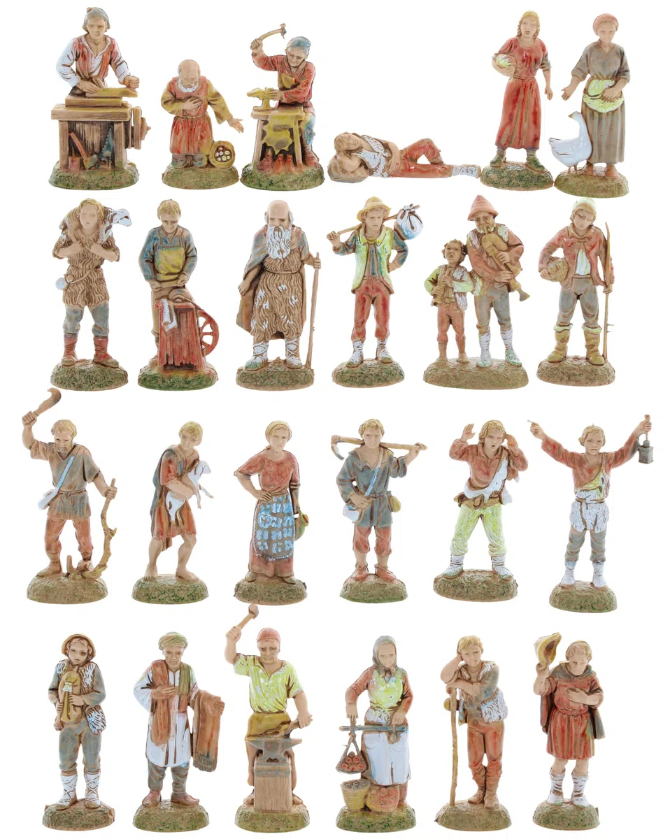Moranduzzo Grupo de 24 Pastores para Belén de 6 cm – Mini 6 – Escala 1:32 – Figuras Irrompibles Acabadas a Mano, Escultor M. Landi, Made in Italy