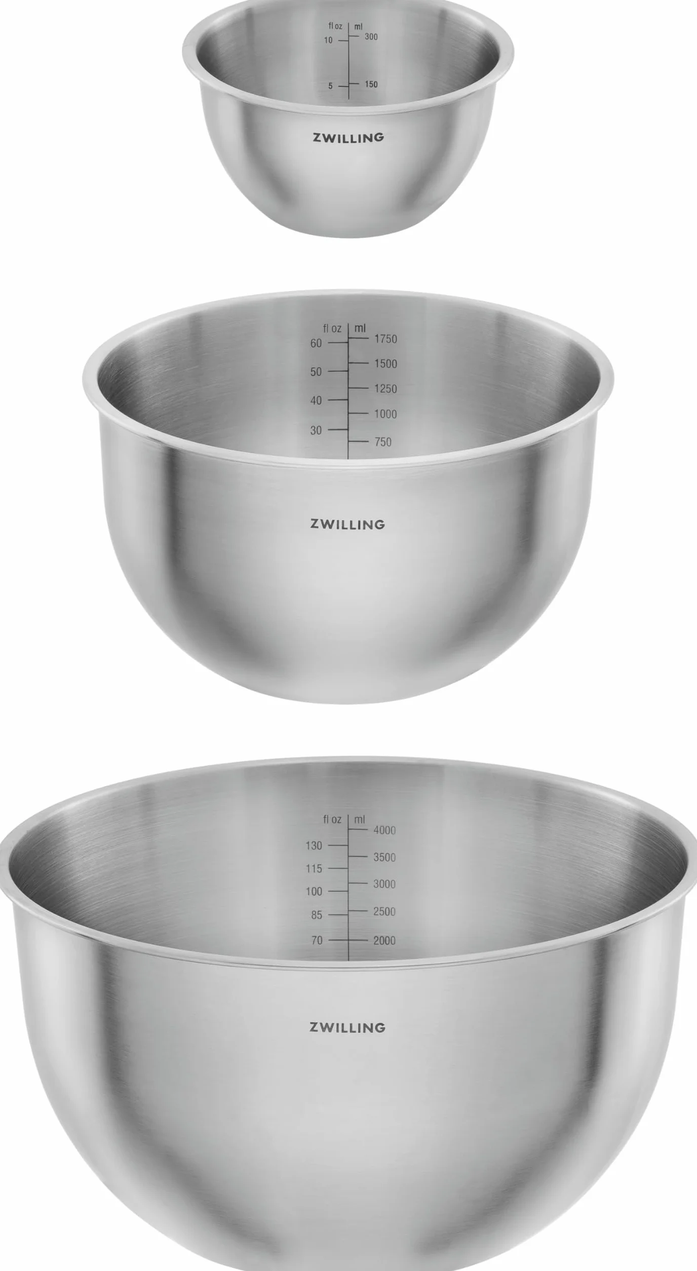 ZWILLING Fresh & Save BOWLS - Juego de 3 cuencos (acero inoxidable, 12 cm, 18 cm, L-24 cm), color plateado