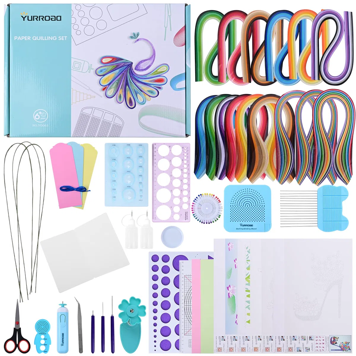 Juego de herramientas de papel Quilling y 1860 tiras de papel de 3 mm/5 mm/10 mm con bolígrafo ranurado eléctrico Plantilla de tablero Quilling Coach Peine para manualidades de papel - D636