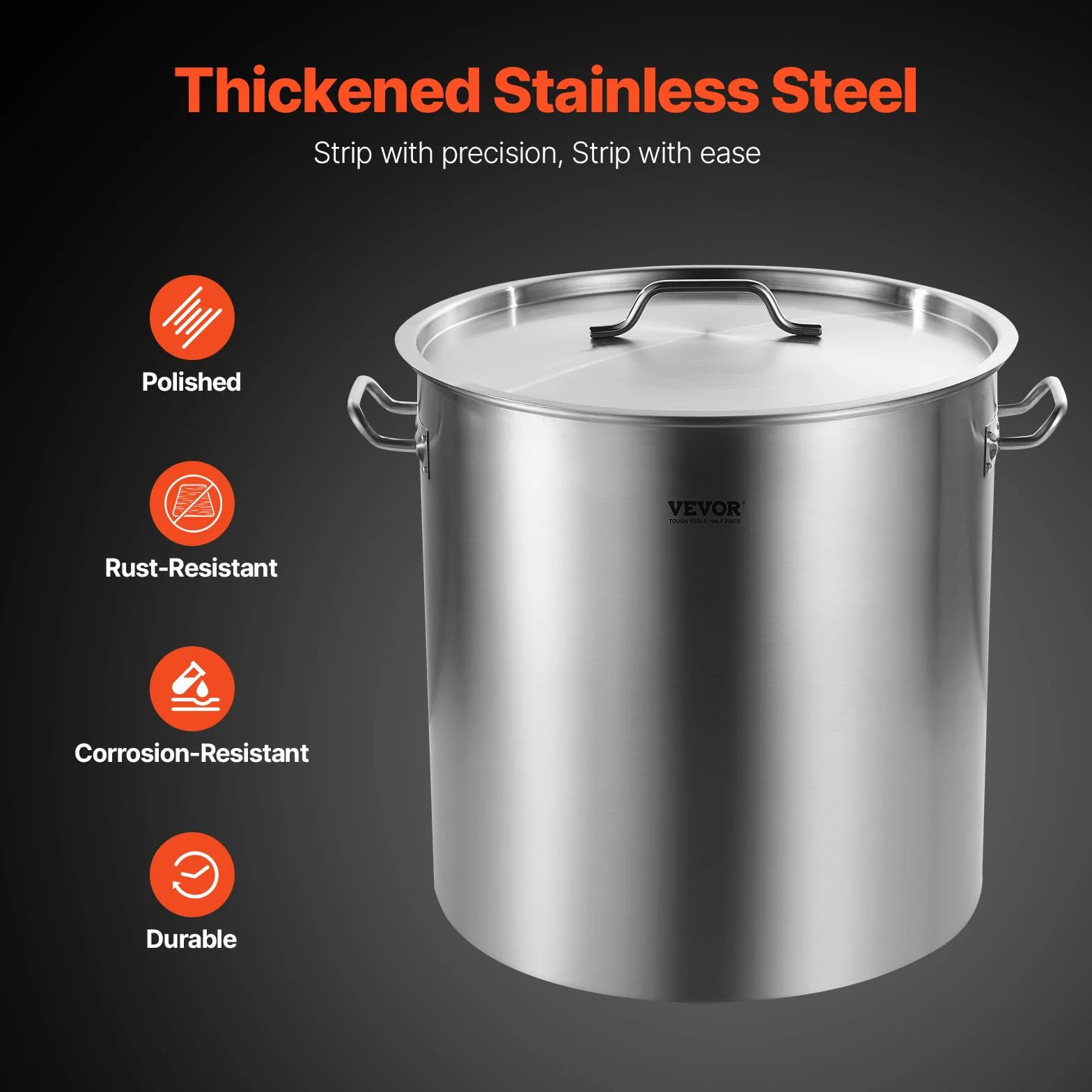 VEVOR Olla Grande de Acero Inoxidable de 79,5 L, para Salsa con Canasta, Tapa y Asa, Olla Comercial Resistente, Tratamiento de Lijado, para Eventos de Grupos Grandes, Plata, 450 x 485 mm