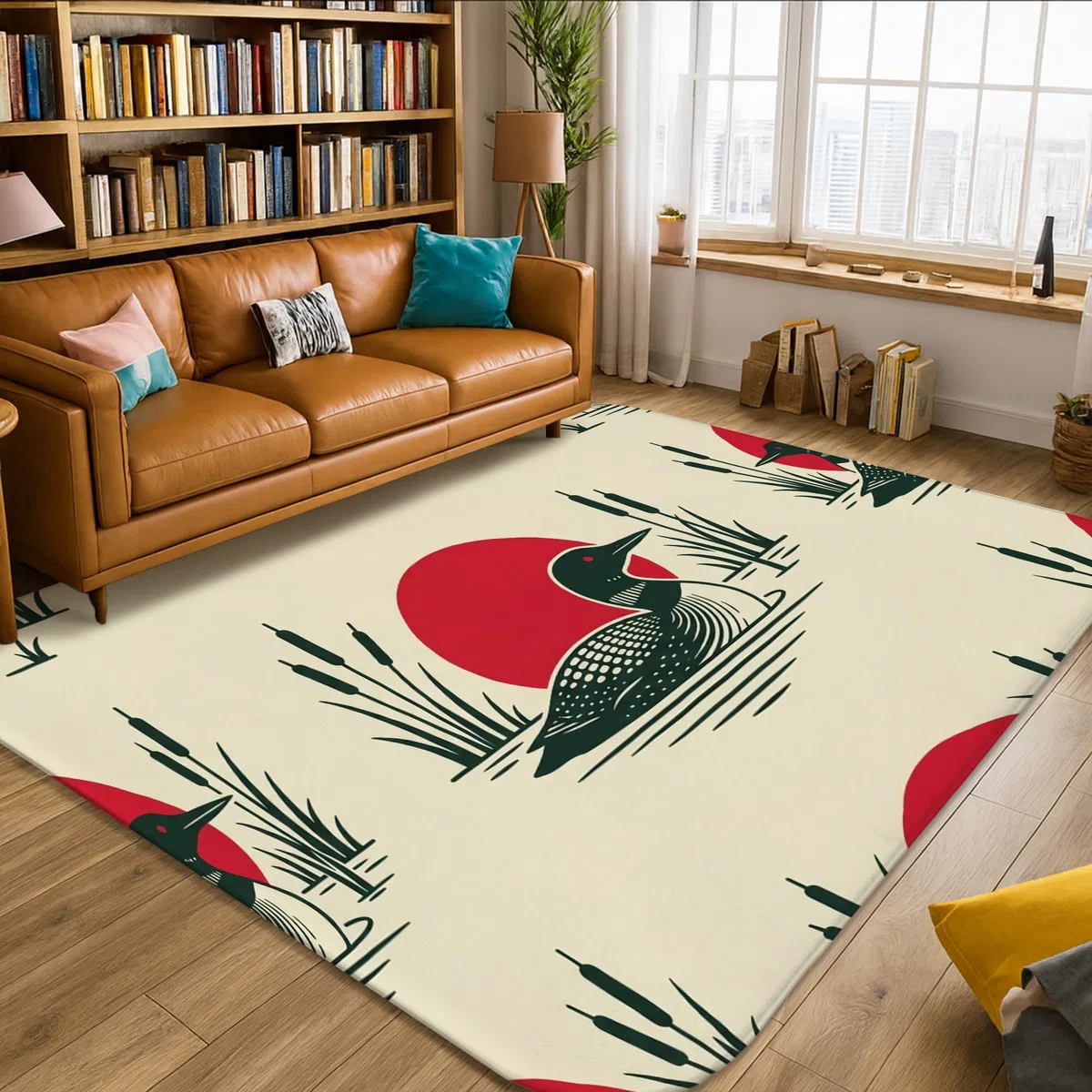 Loon - Alfombra rústica natural con diseño de cola de gato para sol, verano, color rojo, de pelo bajo, esponjosa, suave, rectangular, resistente a las manchas, para sala de estar, dormitorio, aula