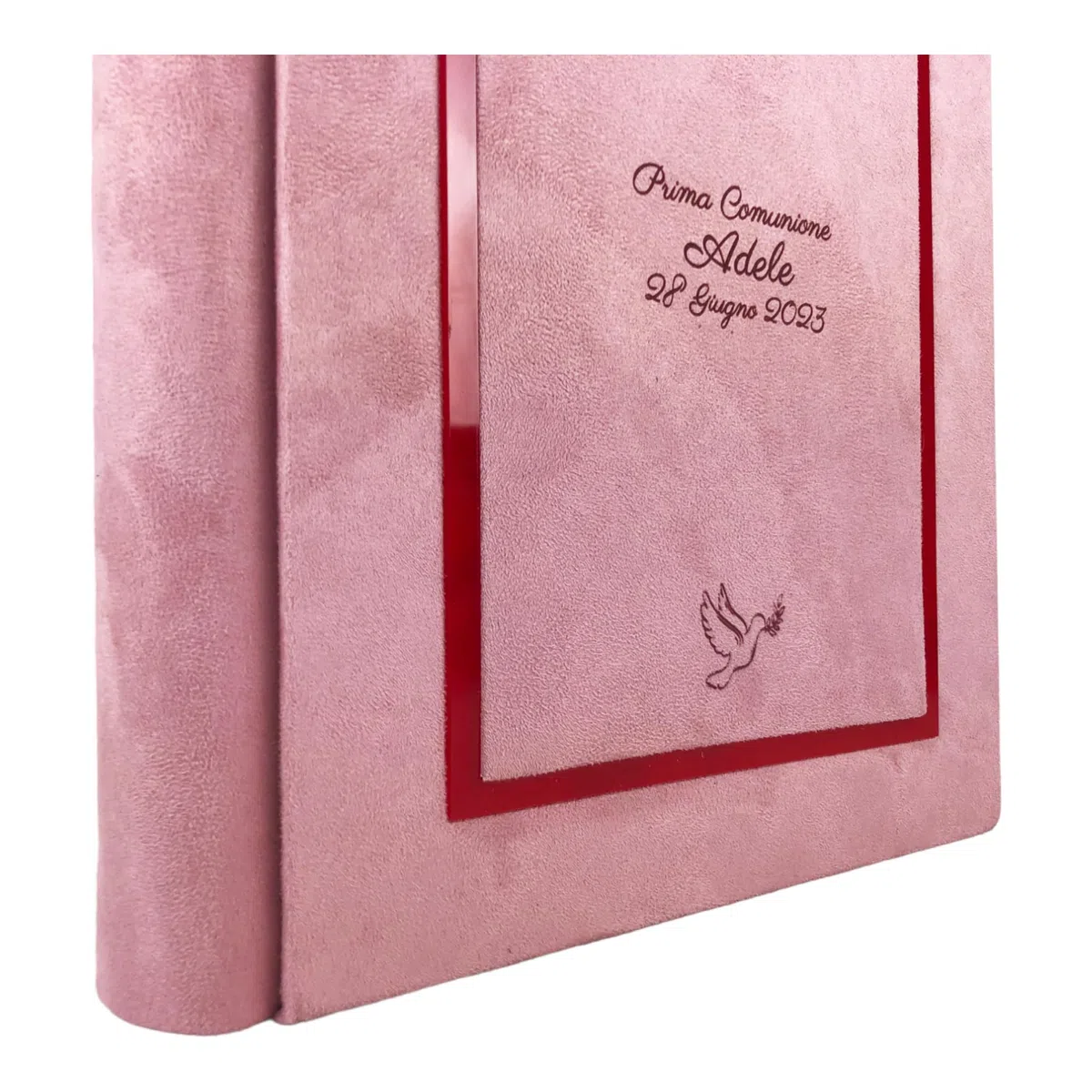 TriVin Art Álbum de fotos artesanal elegante de tejido Alcántara, personalizable con grabado. Ideal para bodas, aniversarios, comuniones, bautizos, eventos (rosa polvo)