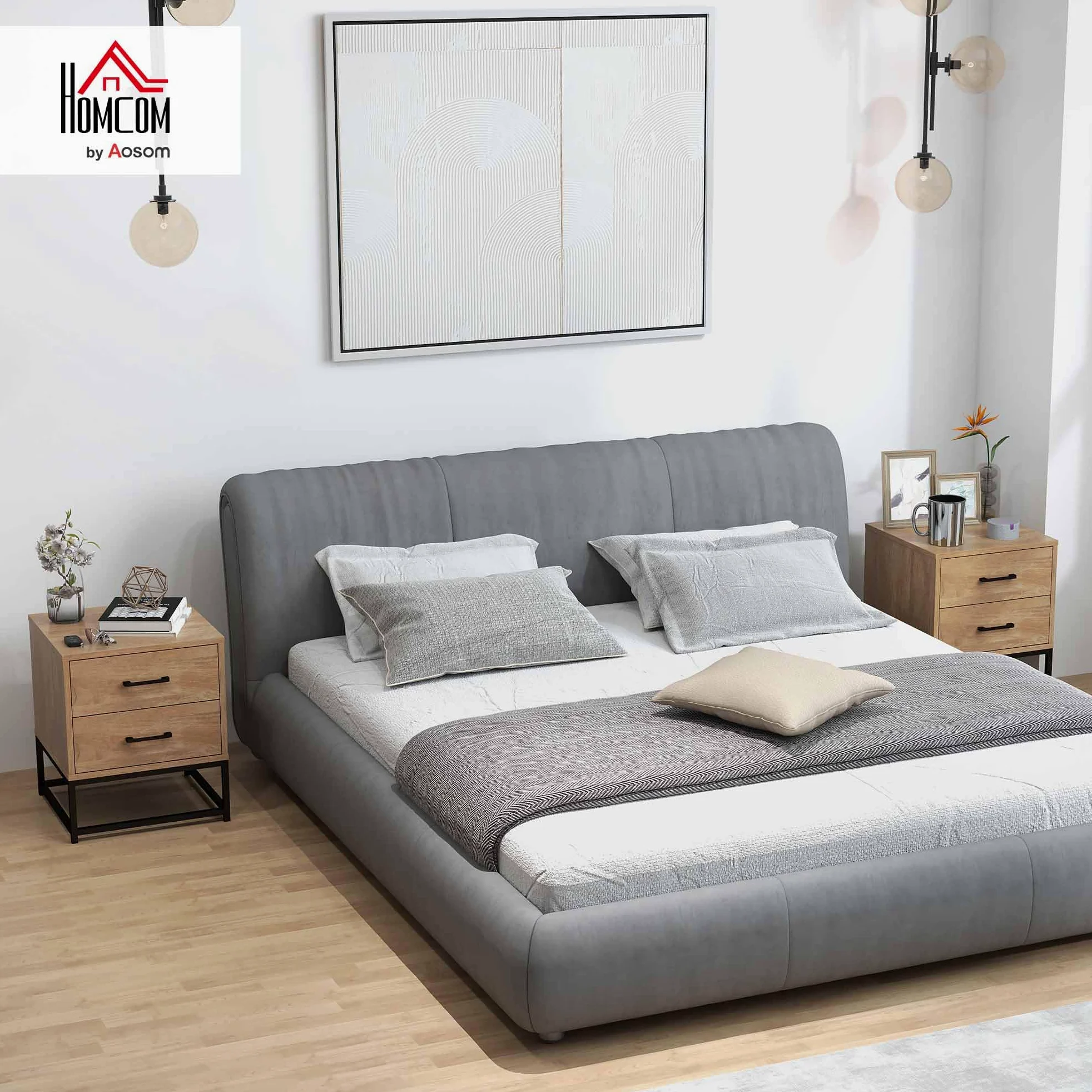 HOMCOM Juego de 2 Mesillas de Noche con 2 Cajones, Pareja de Mesillas de Noche de Estilo Industrial en Madera y Acero, Mesillas Auxiliares para Sofá, Sala de Estar, Salón y Dormitorio, 40x39.5x48 cm, | Estilo industrial de madera y acero, mesas auxiliares