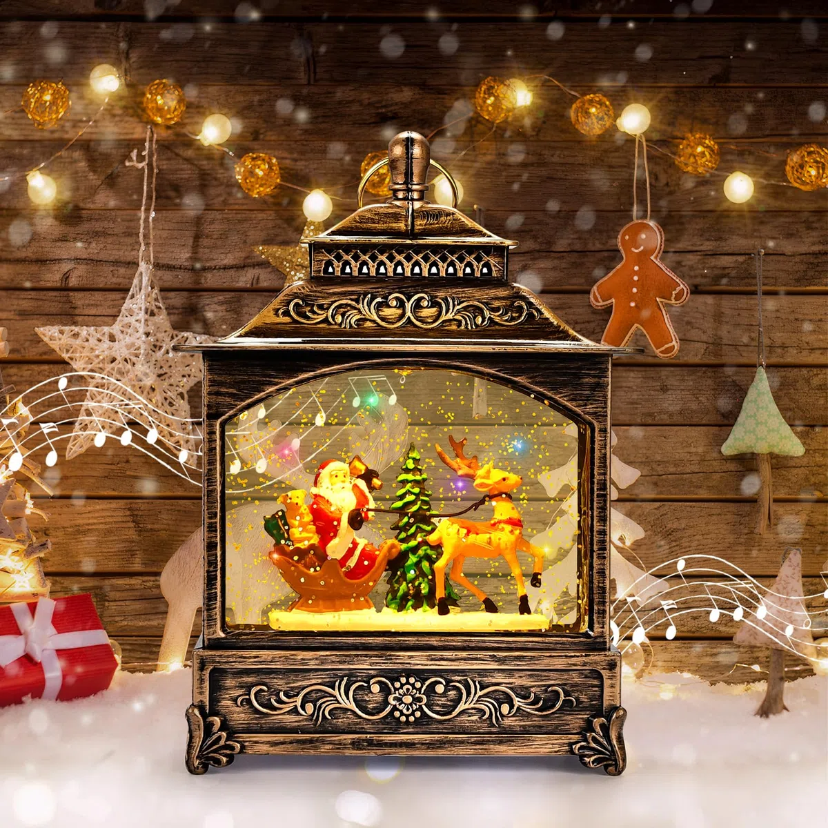 Joellfuner Globos de Nieve Navideños Musicales, Bola de Navidad con Nieve, Farolillo Navidad, con Brillo de AguaLuz de Noche, Decoraciones Navideña de Papá Noel Regalos Adornos (B3)
