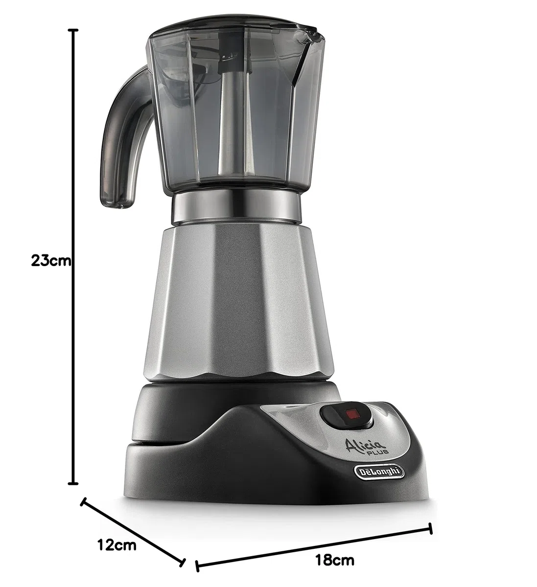 De'Longhi EMKM 6 Alicia - Cafetera Moka Eléctrica, 550 w, Capacidad 6 Tazas, Función Autoapagado, Base Giratoria, Negro y Plata
