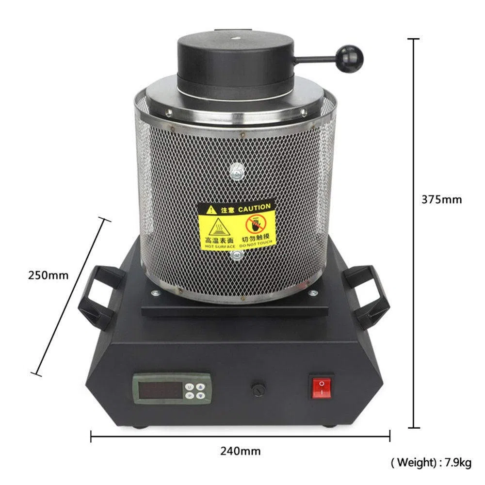 Horno Eléctrico de Fusión de Oro, 1KG/2KG/3KG Horno de Fusión Automático Digital Alta Eficiencia Horno Fundición Joyería Refinación Fundición de Metal para Chatarra Fundida Plata Cobre Aluminio,2KG