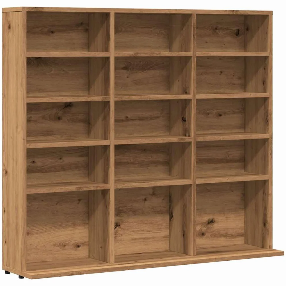Artisan-Roble - Estantería para CD, 100 x 23 x 89,5 cm, de madera, con compartimentos abiertos, estantería para DVD y discos de vinilo, para salón, oficina y dormitorio