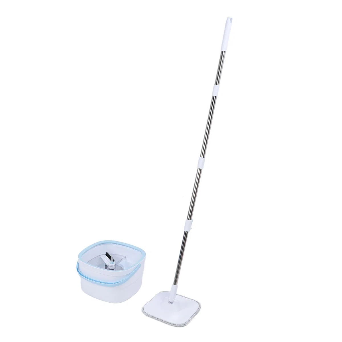 Jeffergarden Fregona Giratoria y Cubo con Juego de Escurridor, Kit de Limpieza de Piso Cuadrado PP ABS de Acero Inoxidable, Cabezal Giratorio de 360 ​​Grados, de Agua Sucia Separado, para Uso
