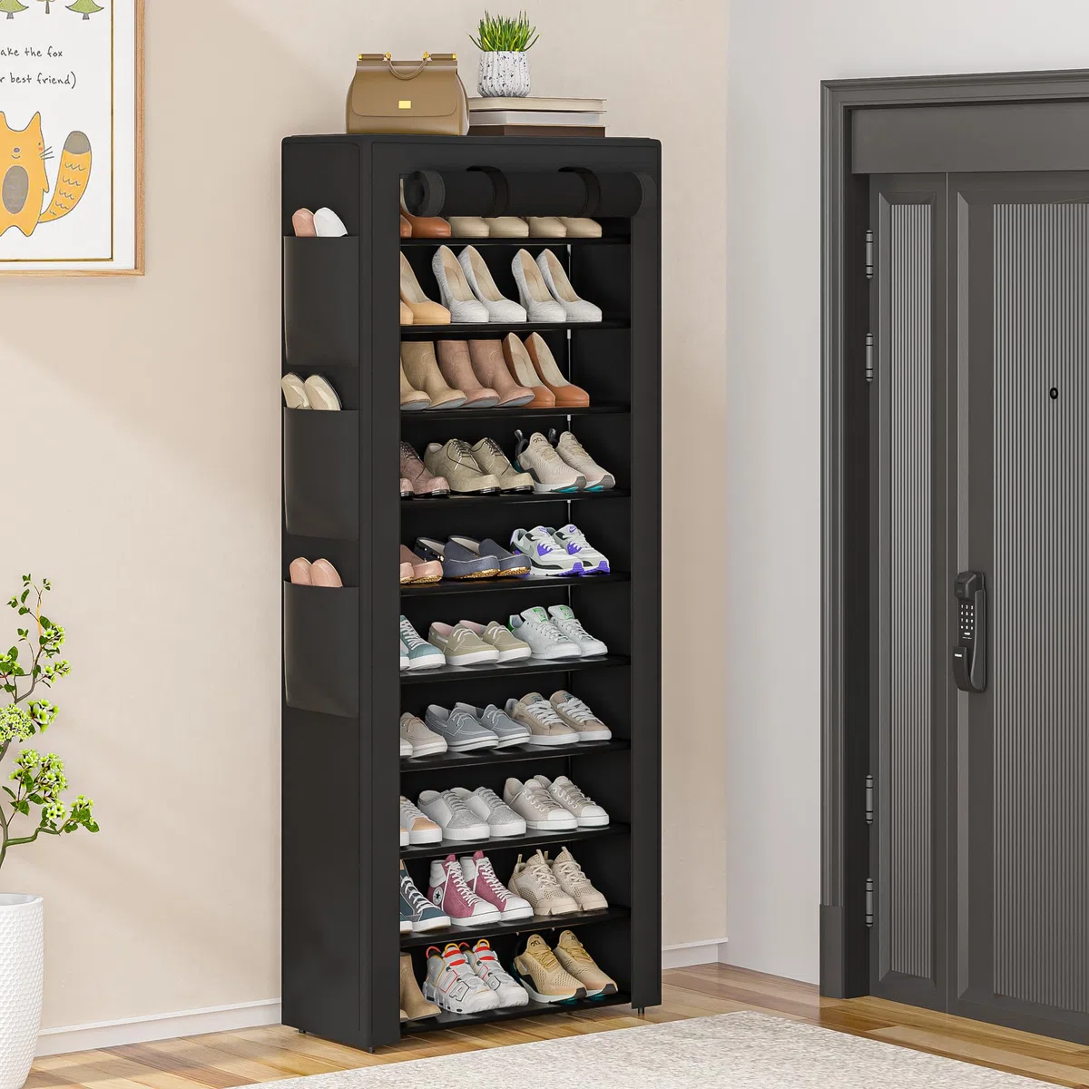 OYREL Zapatero Tela de 11 Niveles, Organizador de Zapatos con Funda de Tela,Zapatero Grande y Alto para 36-41 Pares, con Bolsillo Lateral Grande en Ambos Lados, para Armario Entrada