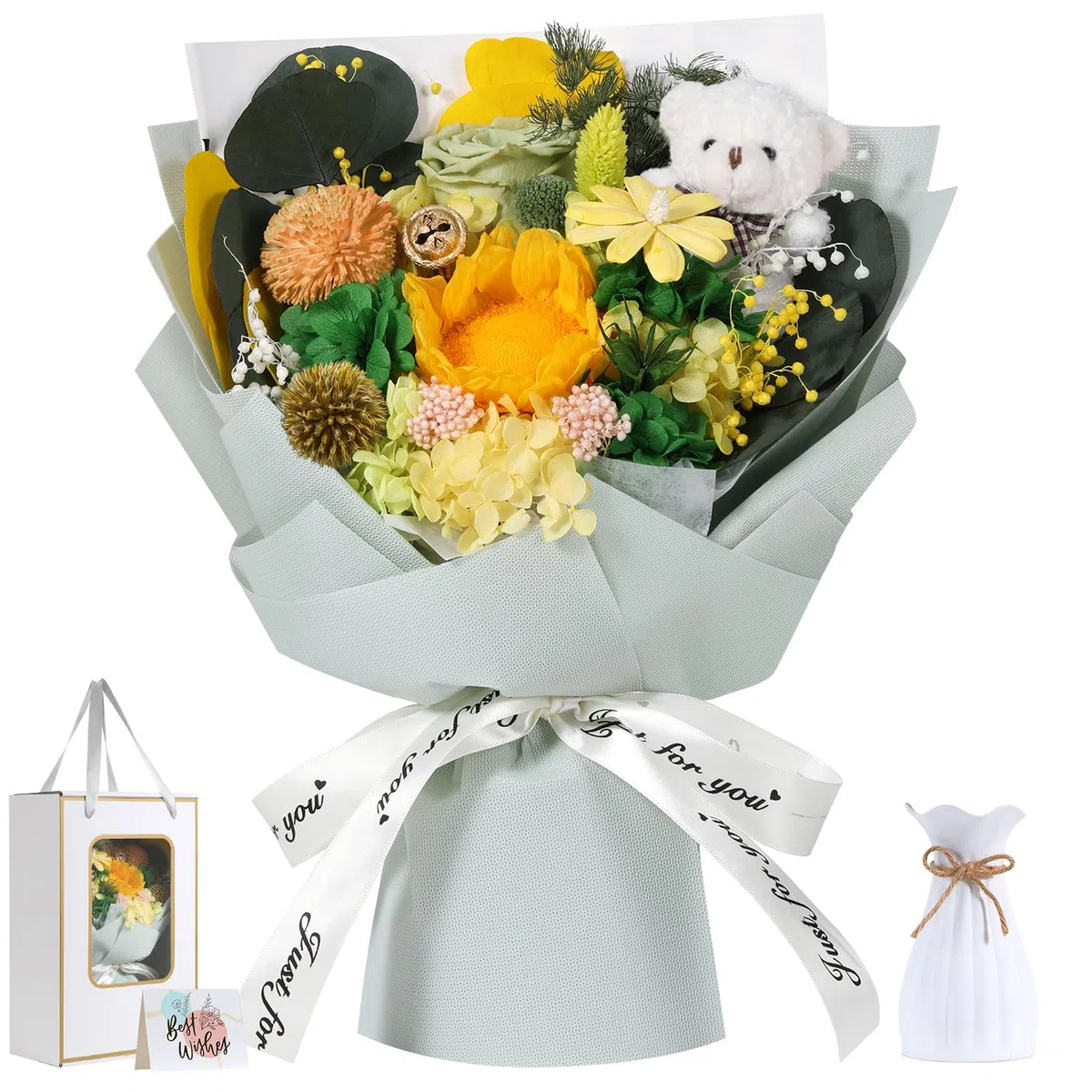 Emibele Ramo Girasoles Preservados, Flores para Entrega Prime, Ramos Flores Eternas, Cumpleaños Aniversario San Valentin Día Madre Graduación Regalos Flores para Ella Mujeres Esposa Madre Amigas