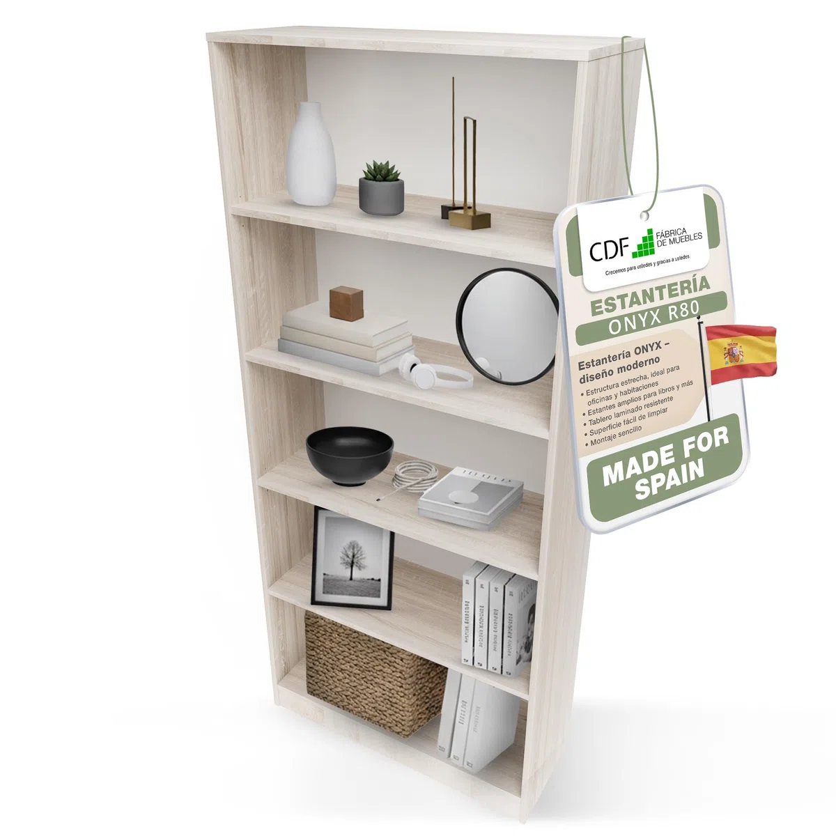 CDF Librería Estantería Abierta con Niveles Mueble para Oficina Sala de Estar Habitacion y Estudio Juvenil Comedor Dormitorio Estrecha Documentos Decoración Moderna Vertical -Roble Sonoma 80 cm