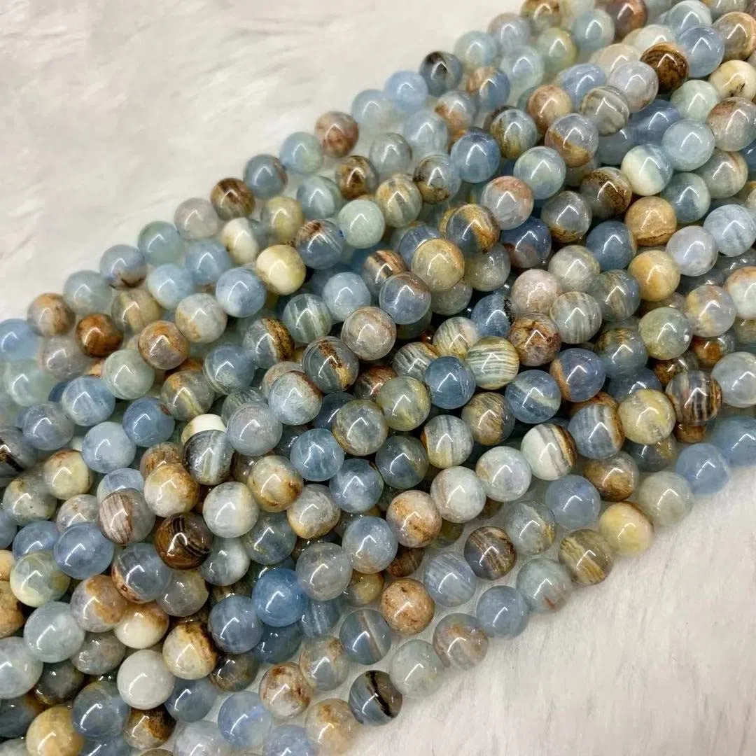1 Juego de Cuentas Sueltas de Calcita Azul Argentina, Piedra Preciosal, para la Fabricación de Joyas (15")./Blue/9.5-10Mm