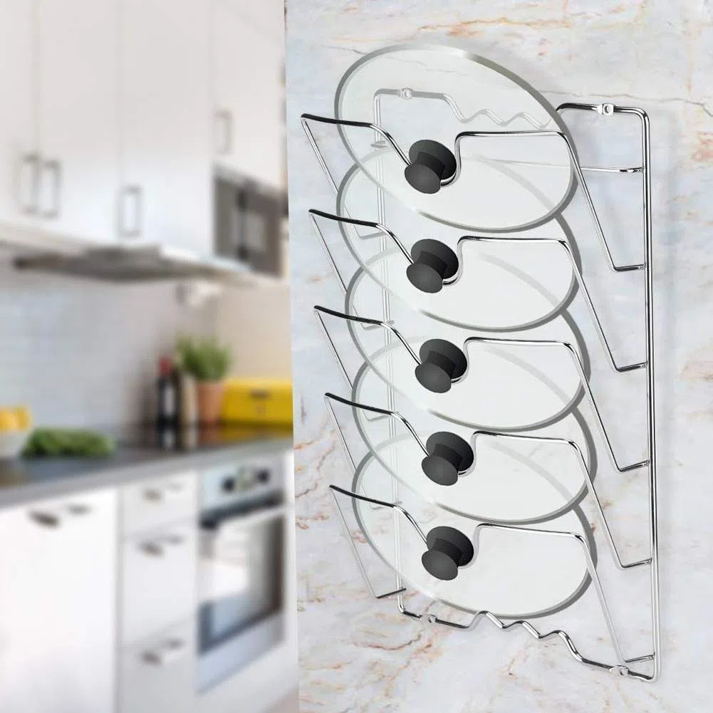 Estink Organizador tapas 5 ranuras 40.7cm | Soporte, vertical ahorro espacio, hierro, para cocina, ollas de varios tamaños