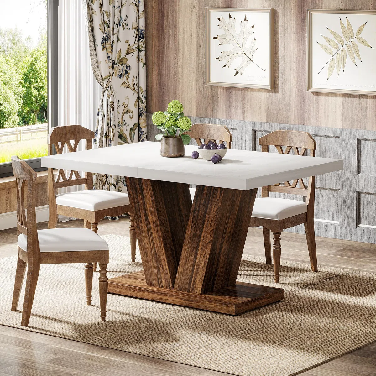 Tribesigns Mesa de comedor para 4 personas, mesa de cocina de 120 cm con base pesada, mesa de comedor de madera para casa o comedor
