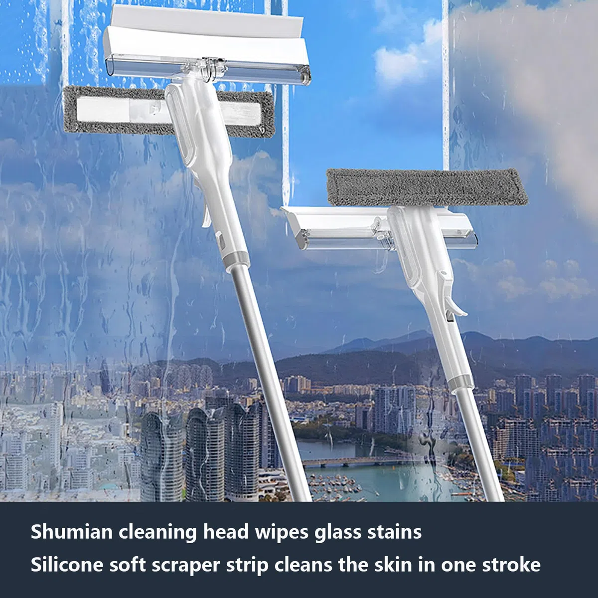 4 en 1 Spray Limpiador De Cristales con Colector De Aguas Residuales Y 3 Paños Microfibra, Limpiador Cristales con Varilla De Extensión para Baños,Ventanas,Espejos