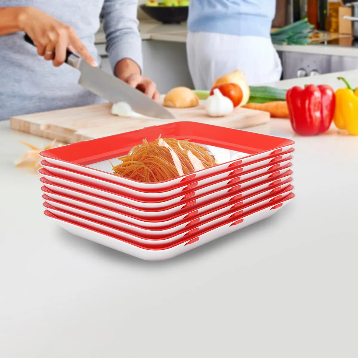8 unidades de organizador para frigorífico, bandeja de conservación apilable, fiambrera, fiambrera, fiambrera, contenedor de almacenamiento de alimentos, refrigerador, bandeja de preservación