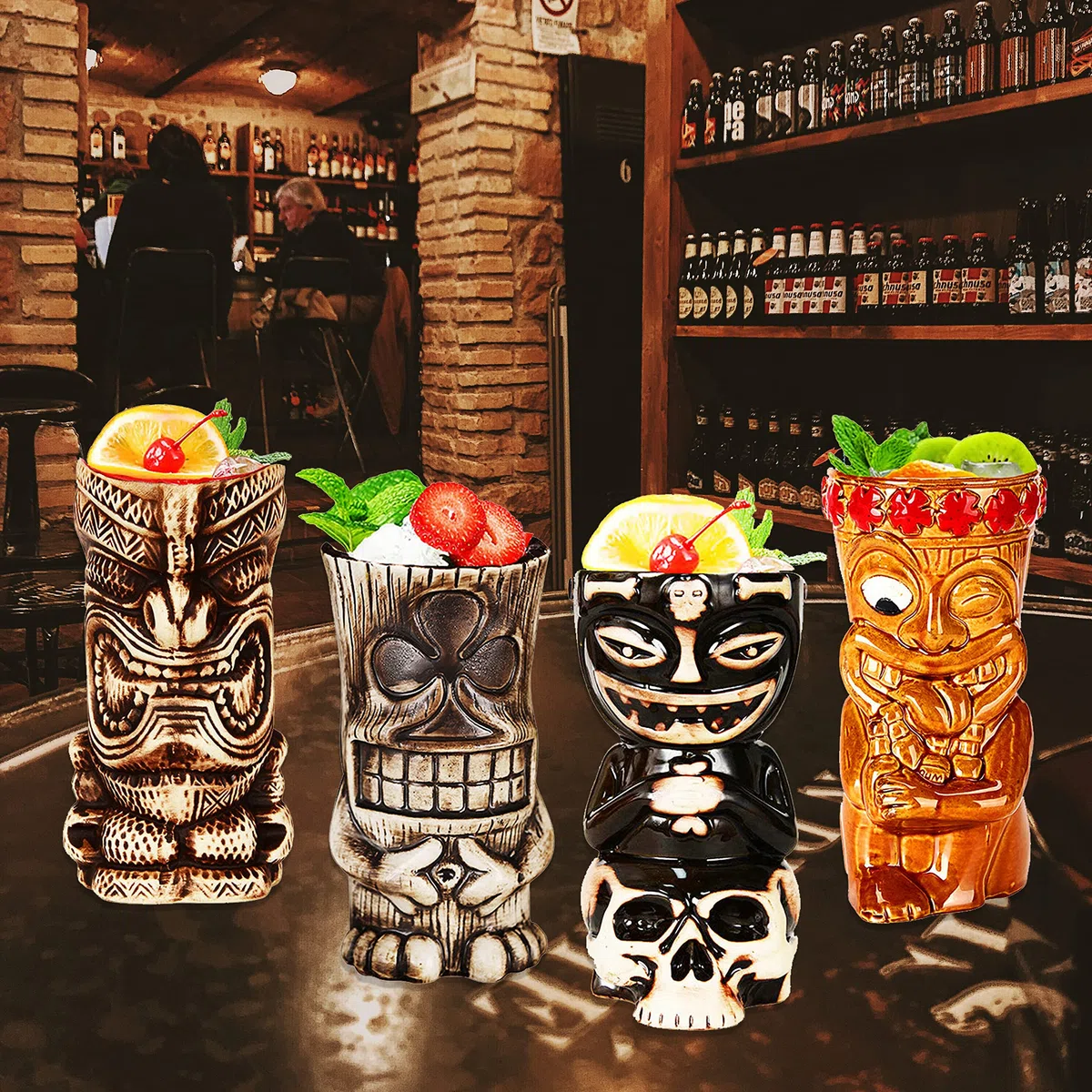Tiki – Taza–Tiki Tazas Set De 8–Vasos De CóCtel Tiki De CeráMica–Copas De Bar Tiki –Fiesta Hawaiana–Copas Tropicales Premium Para Fiestas ExóTica