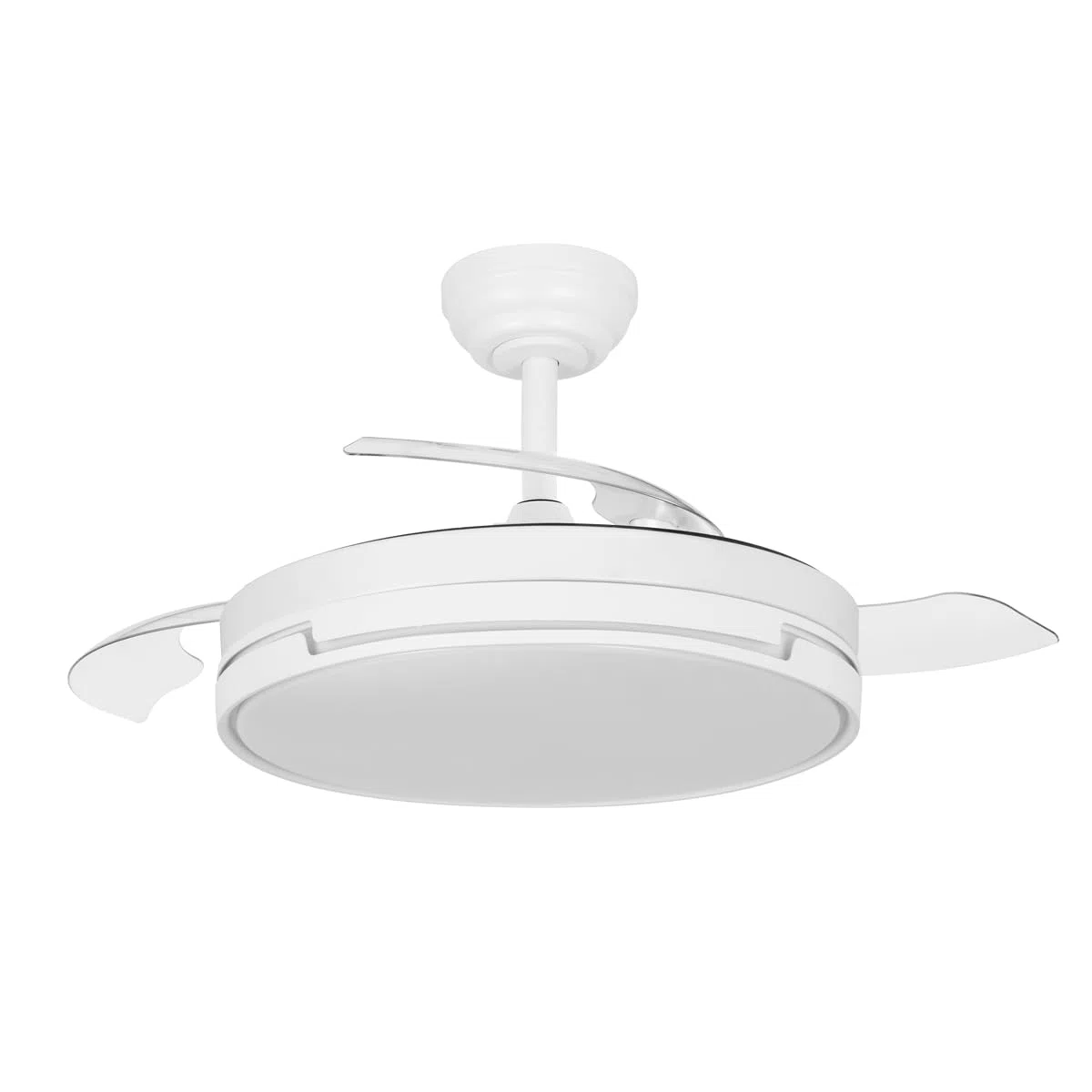 ABRILA - Ventilador DC PAPIRO | Color Blanco con tres Aspas Desplegables | 6 Velocidades Ajustables | 3 Temperaturas de Luz | con Temporizador y Mando a Distancia Incluido