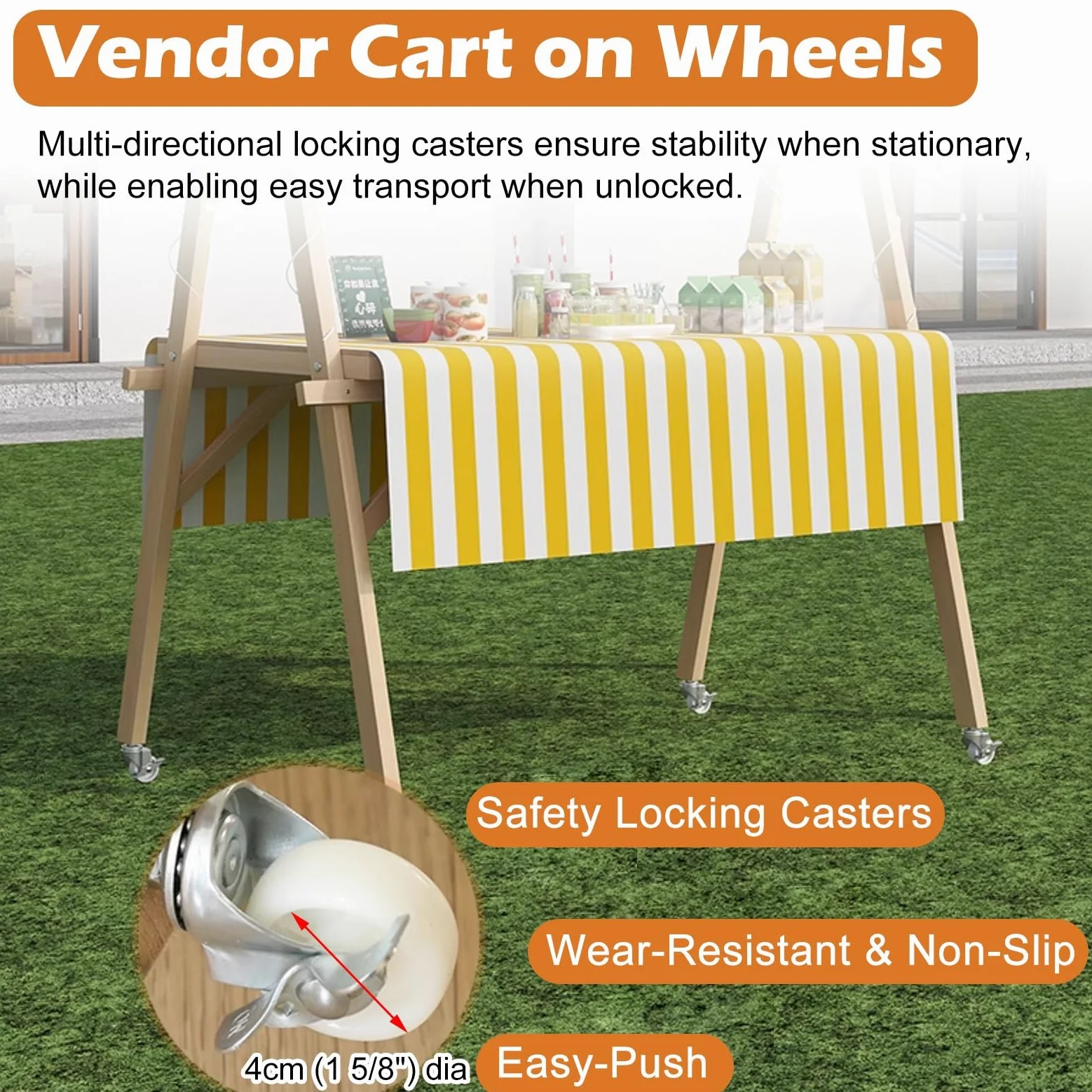 Carrito de distribución plegable – Soporte portátil de comida callejera para catering y exhibiciones de mercado, altura ajustable, ligero, fácil de transportar