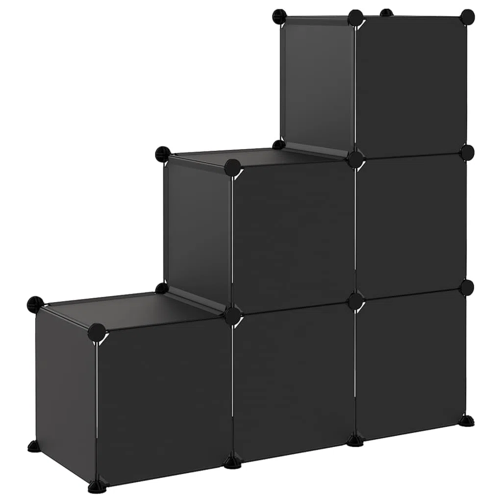 Estantería modular de 6 cubos de plástico PP con marco de acero, impermeable y ahorra espacio para oficina, apartamento y habitación de estudiantes, fácil de montar con mazo de madera