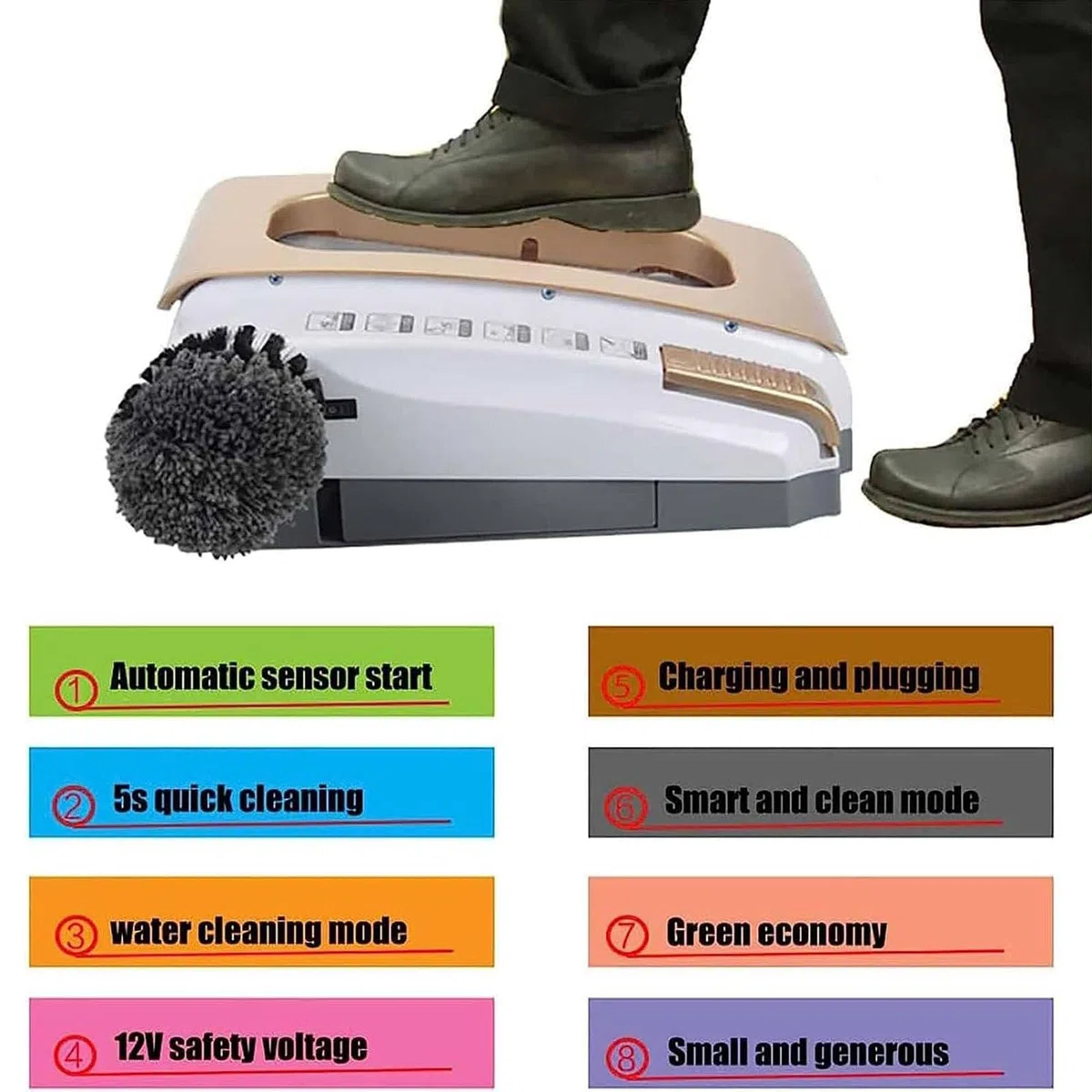 Limpiador De Calzado Automático Inteligente por Inducción, Limpieza En 5 Segundos/Eliminación De Manchas De Alta Eficacia, Velocidad: 260 RPM, para Hoteles Y Aeropuertos.,Red