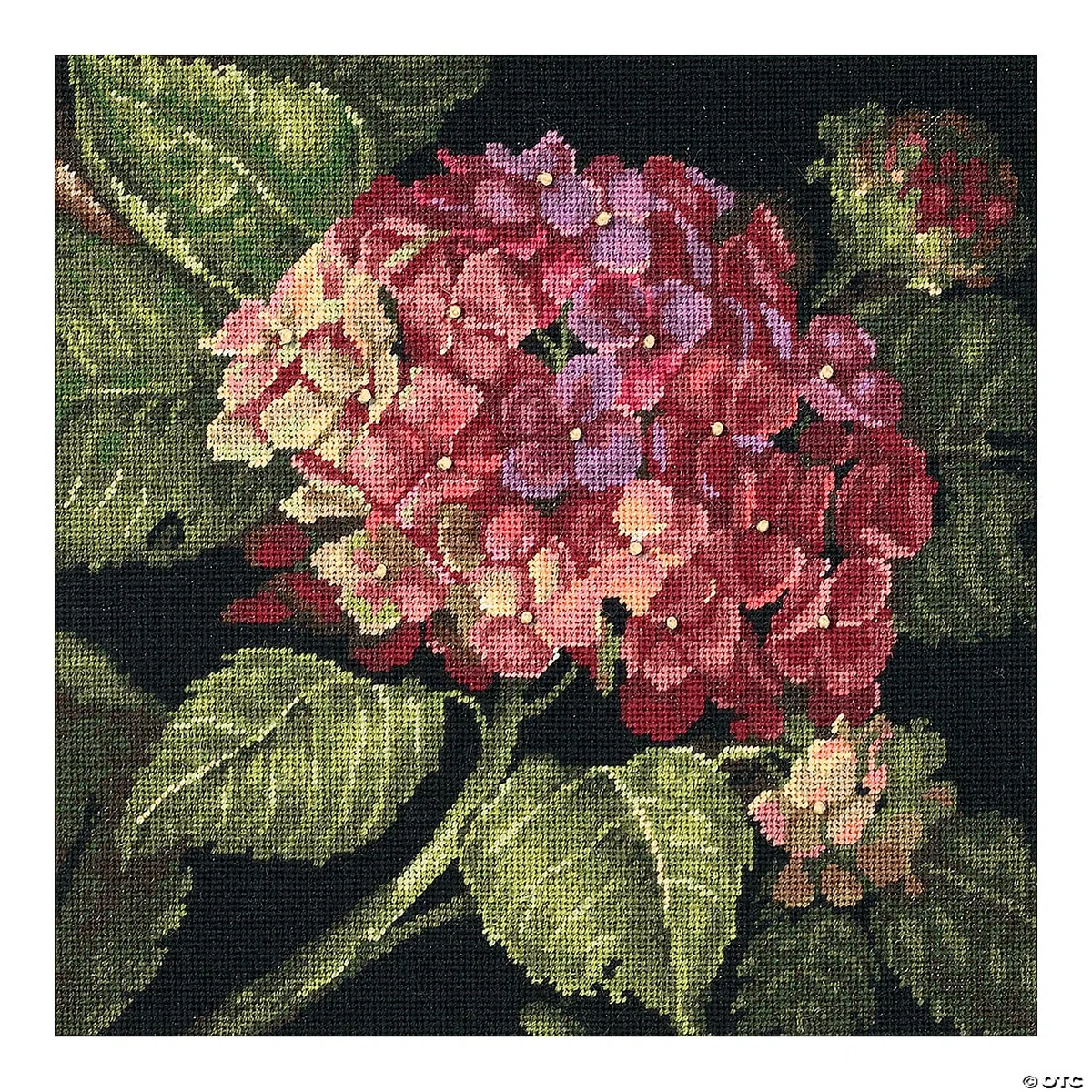 Dimensions Needlepoint Kit-14" x 14" | Fabric-Red | 1 Set floración de Hortensia de Punto de Aguja, 100% algodón, Negro, 35 x 35 x 0.1 cm