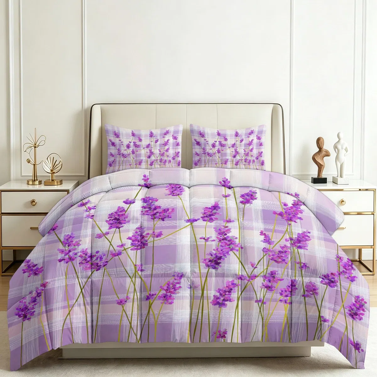 Genérico Edredón Invierno 150x200cm Lavanda Morada Edredón Nórdico Acolchado Suave Cálido y Transpirable con 2 Fundas Almohada 50x70cm, Lavable, 4 Estaciones