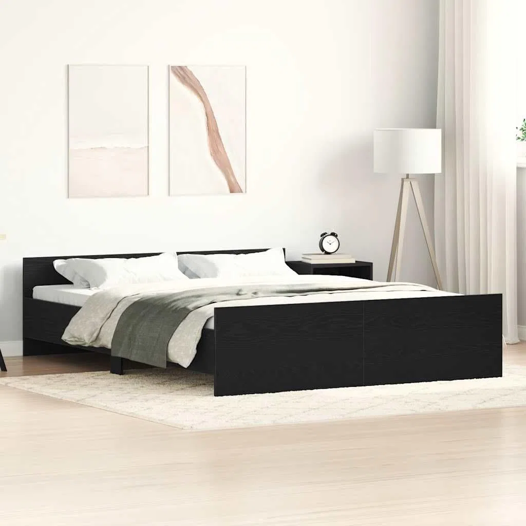 Estructura de Cama sin colchón 150x200 cm Roble Negro con cabecero y Estribo, Soporte para colchón, Base de Madera de ingeniería, Ideal para dormitorios Juveniles y Adultos