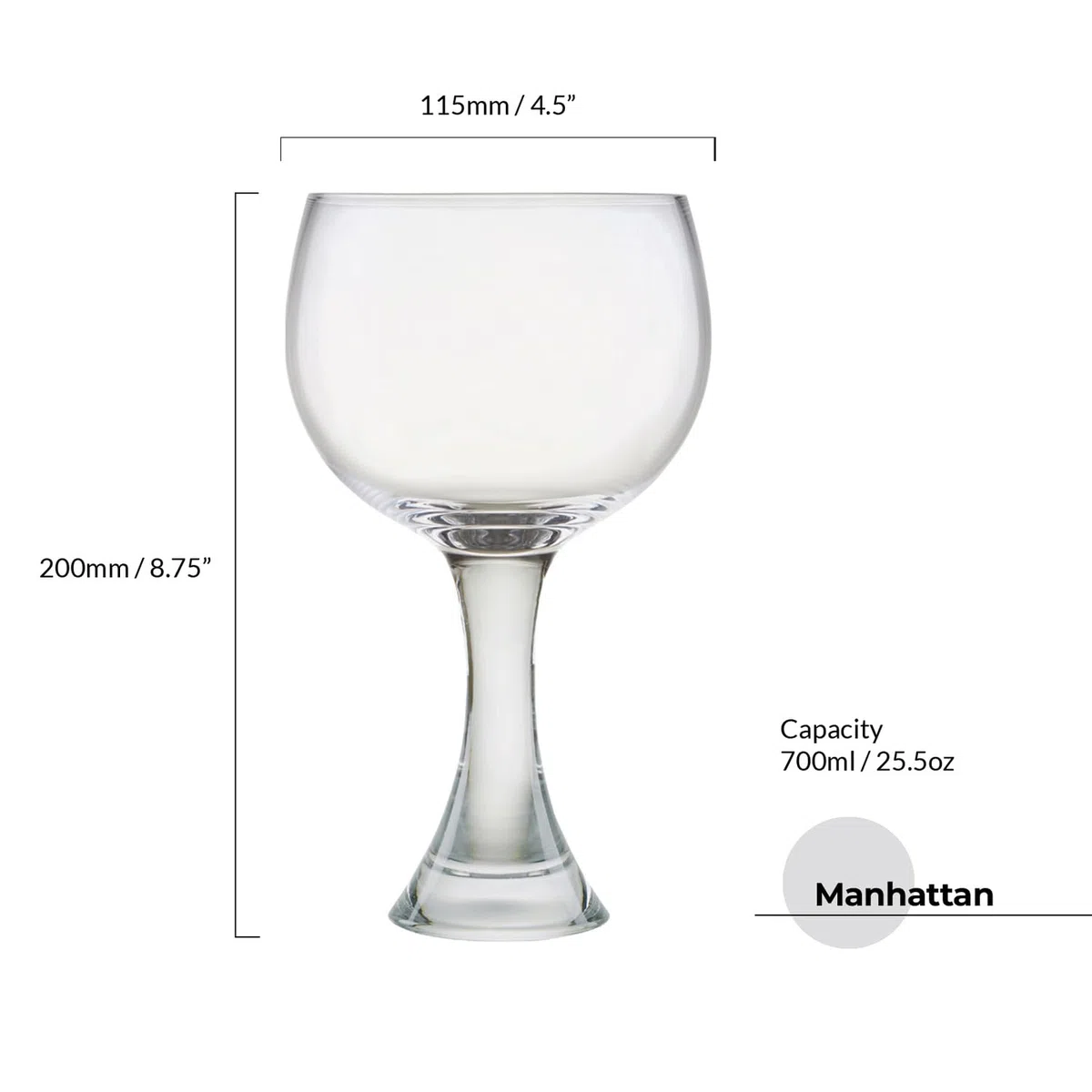 Copas de Ginebra Manhattan – Juego de 2 – Capacidad de 700ml por Copa – Hermoso Diseño Con un Tallo Grueso y Cáliz Grande, La Adición Perfecta para El Bar en Casa