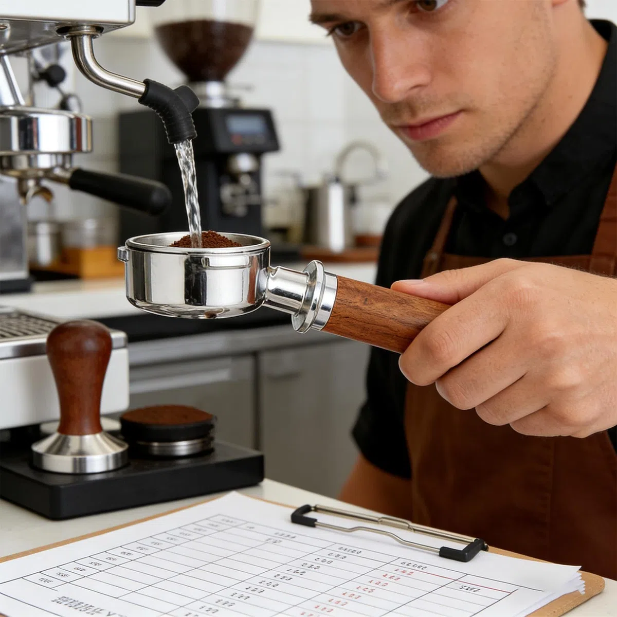 Portafiltro para Espresso Repuestos de Portafiltro sin Fondo 58 mm para | Mango Preparador De Espresso para Hogar Cafetería Bar Cocina Oficina y Comercial