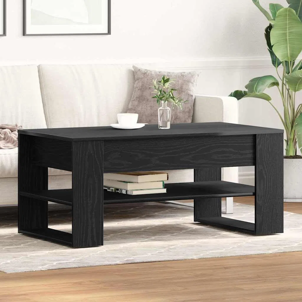 Mesa de centro de roble negro 102 x 55 x 45 cm moderna mesa de salón con estante y espacio de almacenamiento