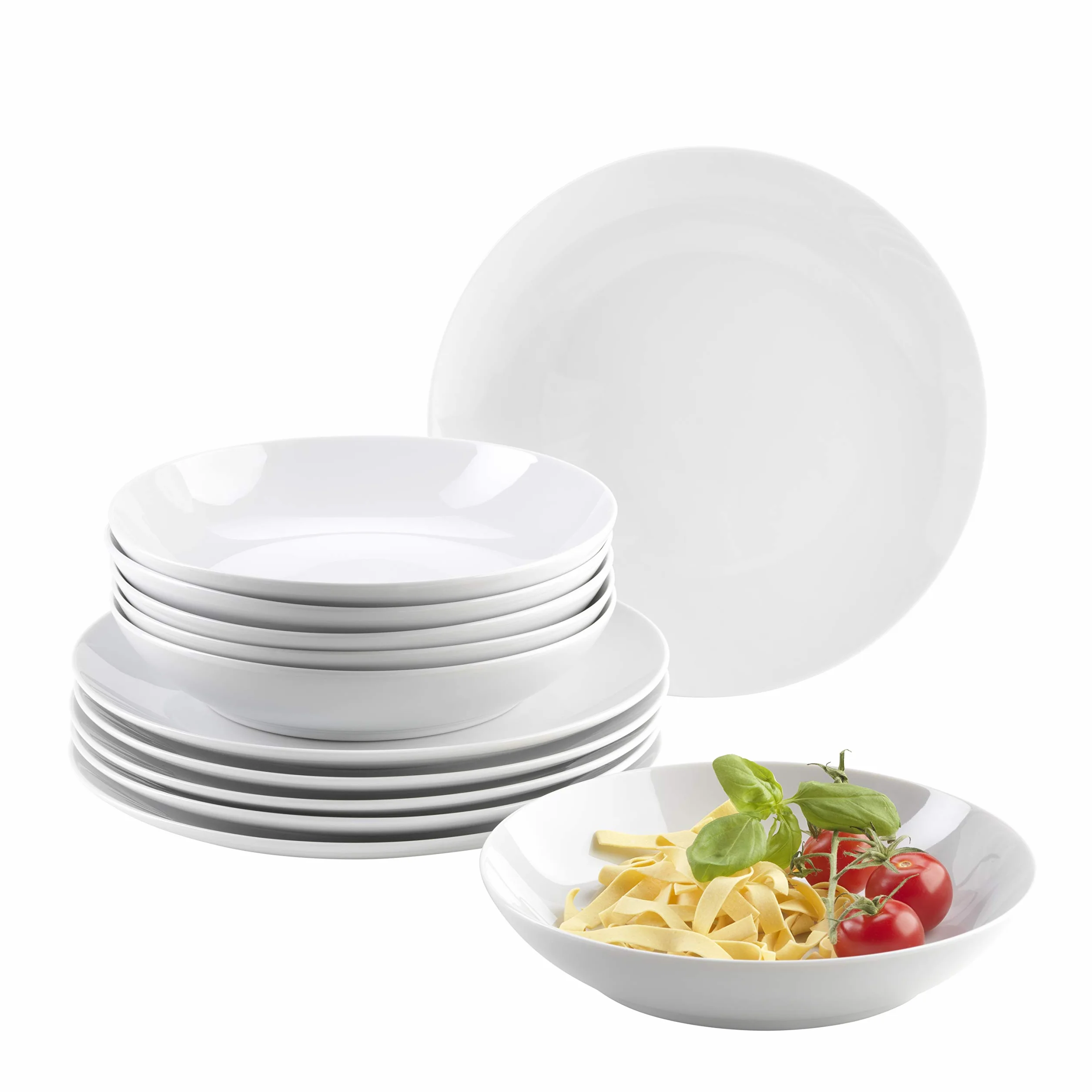Domestic 920498 Barca - Vajilla de Porcelana (6 Platos Llanos y 6 Platos hondos), Color Blanco