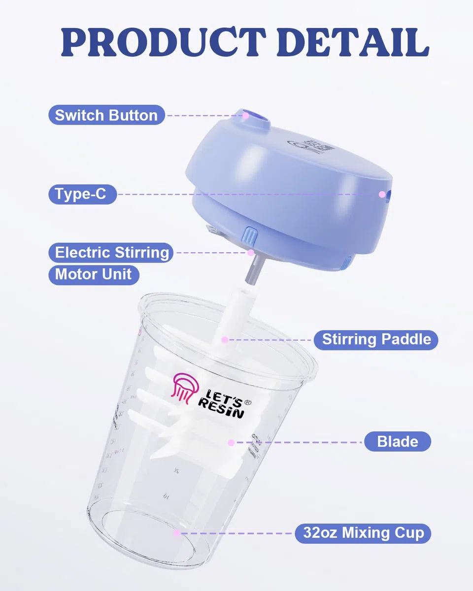 LET'S RESIN Mezclador de resina automático, mezclador epoxi fácil de limpiar con 10 tazas de mezcla, agitador eléctrico para mezcla de 24 onzas líquidas, suministros de resina para fundición de