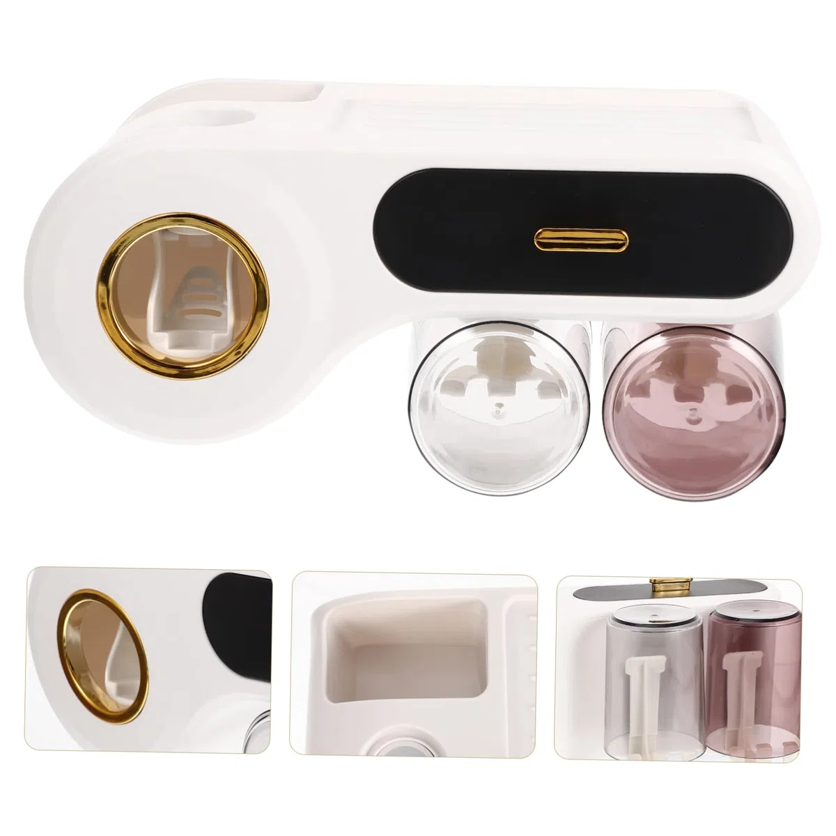Portacepillos de Dientes de Pared Negro Plástico, Organizador | Cepillos y Maquinillas, Diseño Sencillo y Multifuncional, Set de Vaso y Soporte para Lavabo