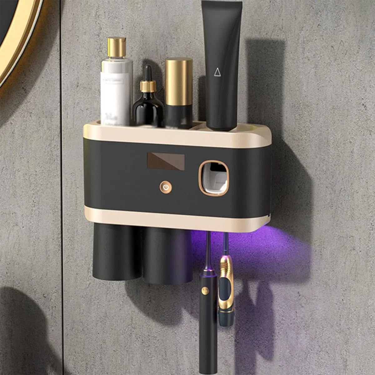 Soporte para cepillo de dientes eléctrico con esterilizador y dispensador automático de pasta de dientes, montado en la pared para baño y ducha