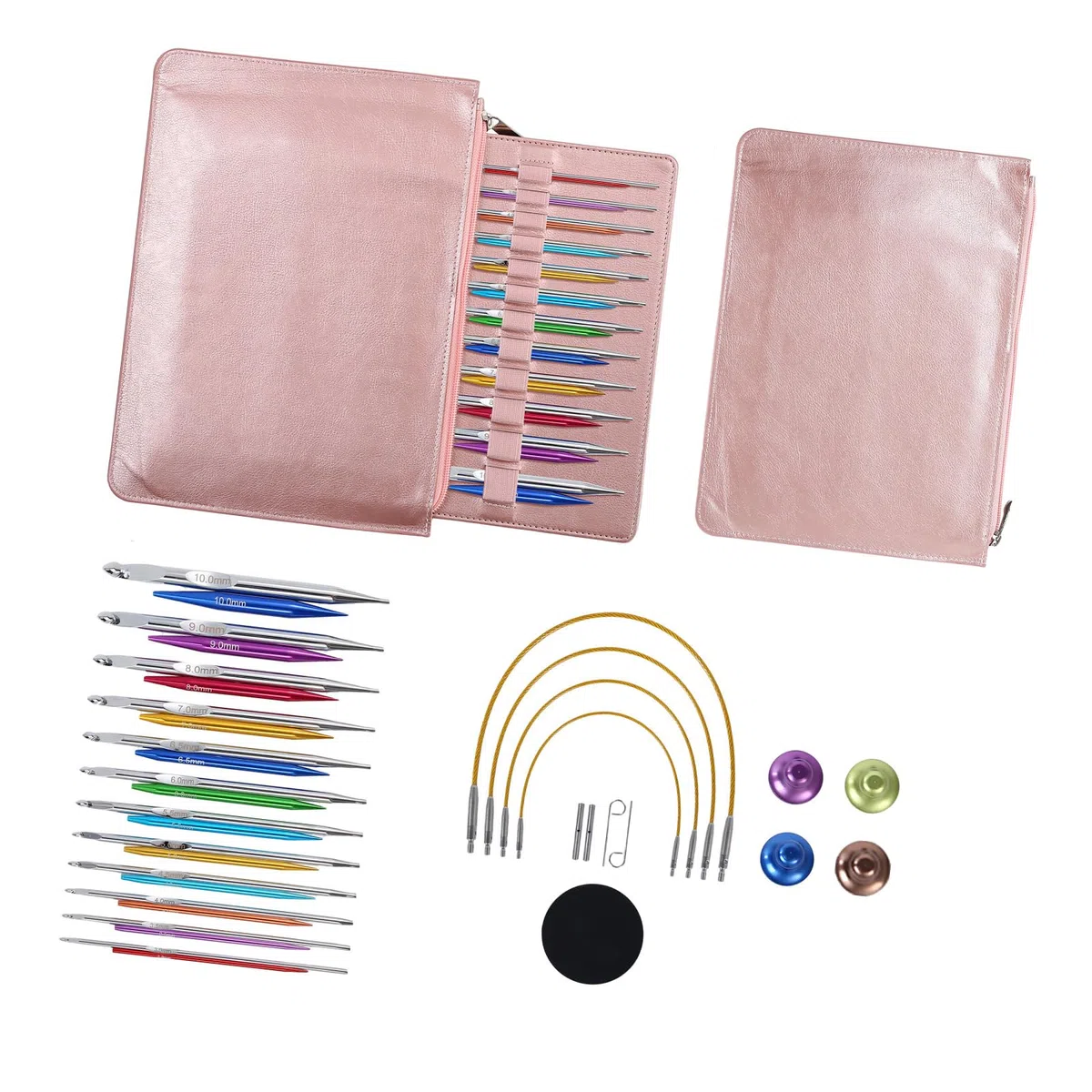 Juego de 12 pares de agujas de tejer redondas tunecinas, 3, 0 mm-10 mm, aluminio, intercambiables, para tejer, agujas de tejer coloridas