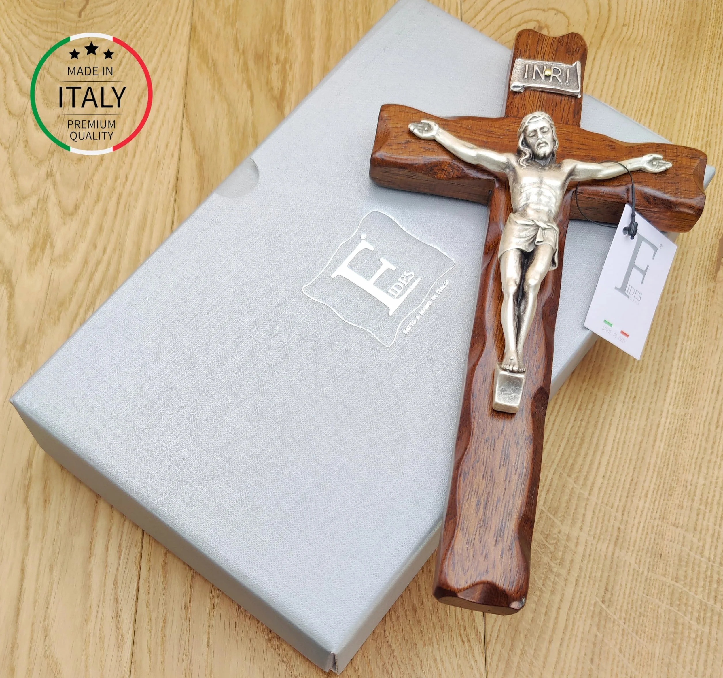Crucifijo de madera para colgar en la pared, Cristo de plata, fabricado en Umbría (Italia), 25 x 14 cm