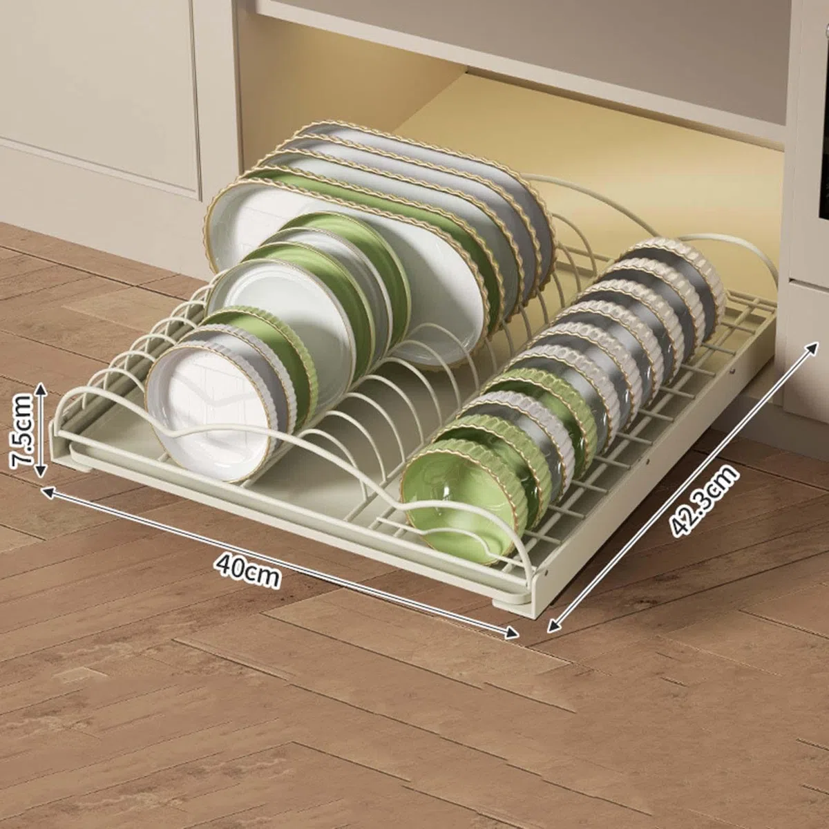 Escurreplatos Confeccionado en Acero Carbono Grueso Organizador Deslizante de Platos Soporte con Drenaje Removible Y Bandeja Multiusos Adecuado